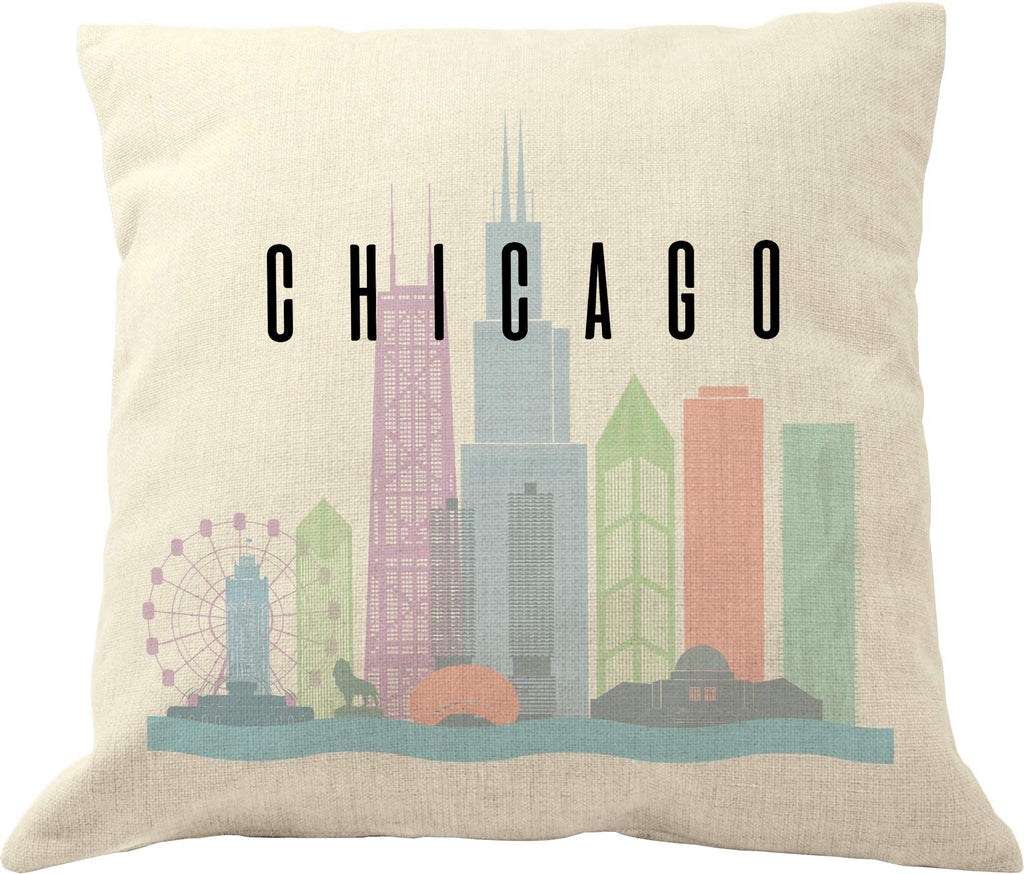 Drupsco Chicago Throw Pillow Case - Chicago Pillow Cover 18X18, Decorative Chicago Pillows