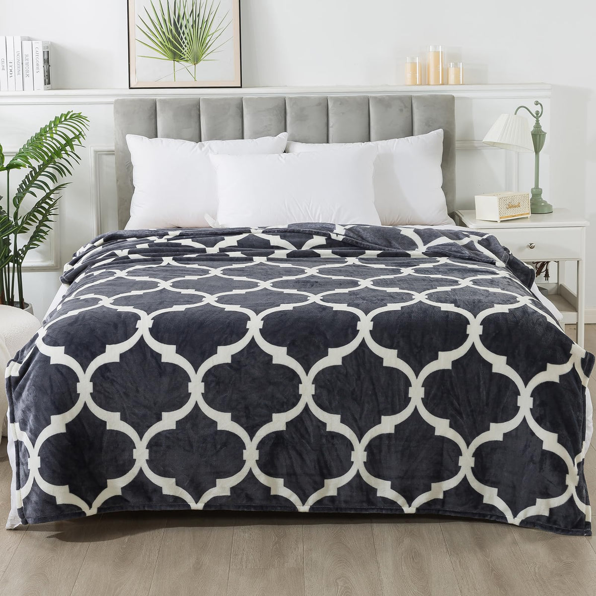 Gray Pattern King Size Blanket,90X108 Inches Microfiber Soft Cozy Fluffy Warm Hand Made Throw Blankets For King Calking Bed,Couc