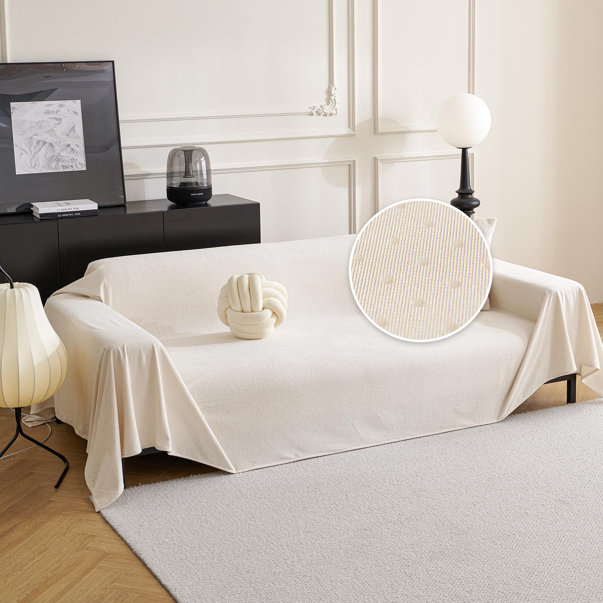 Mysky Home White Couch Covers For 3 Cushion Couch Sofa Pet Friendly Dog Couch Cover, Water Resistant Furniture Protector Cover, Non Slip Soft Couch Sofa Cover, Sofa Covers Washable, 71' X 118'