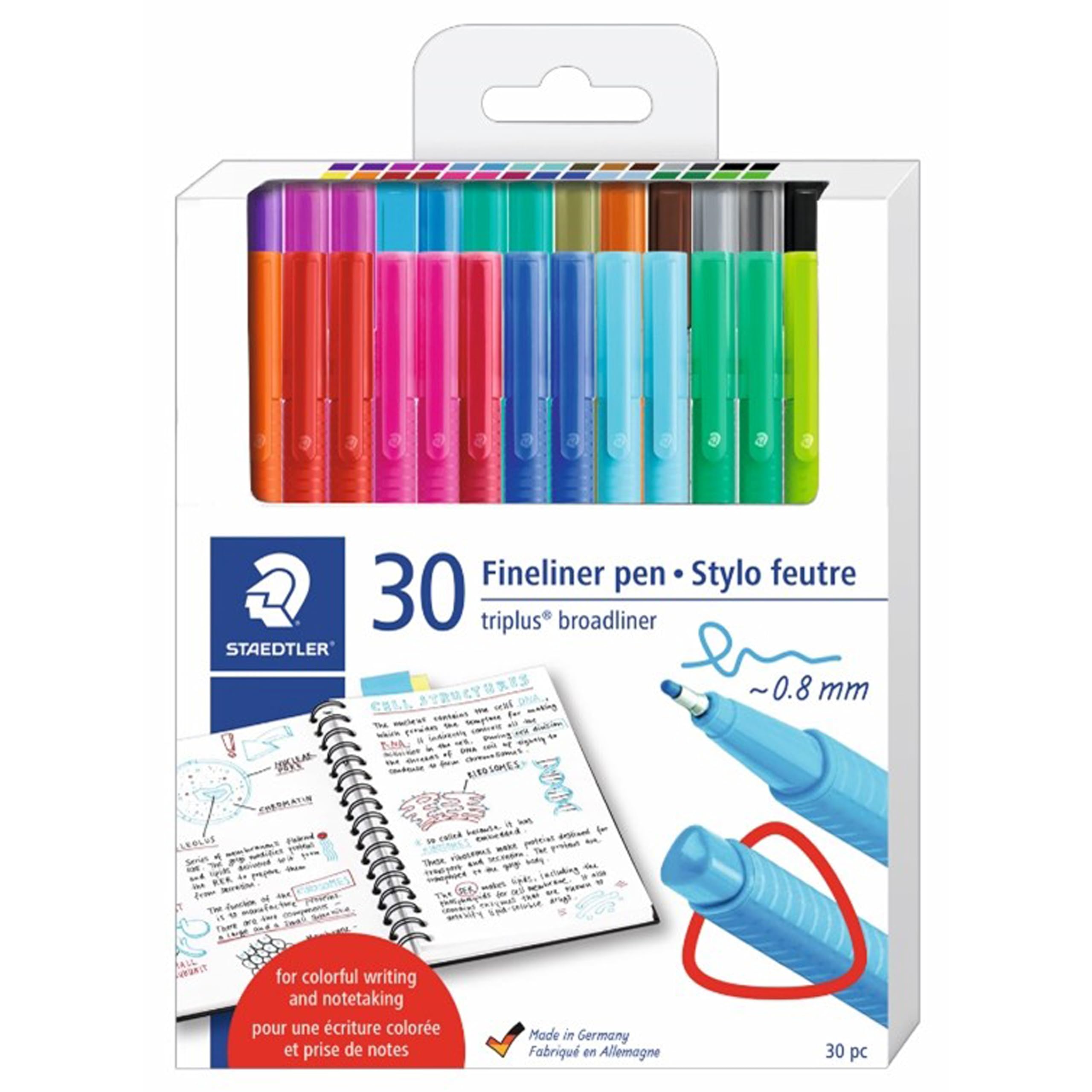 Staedtler Triplus Broadliner Pen, Triangular Barrel, 0.8Mm Line, Assorted Colors, 30 Pack