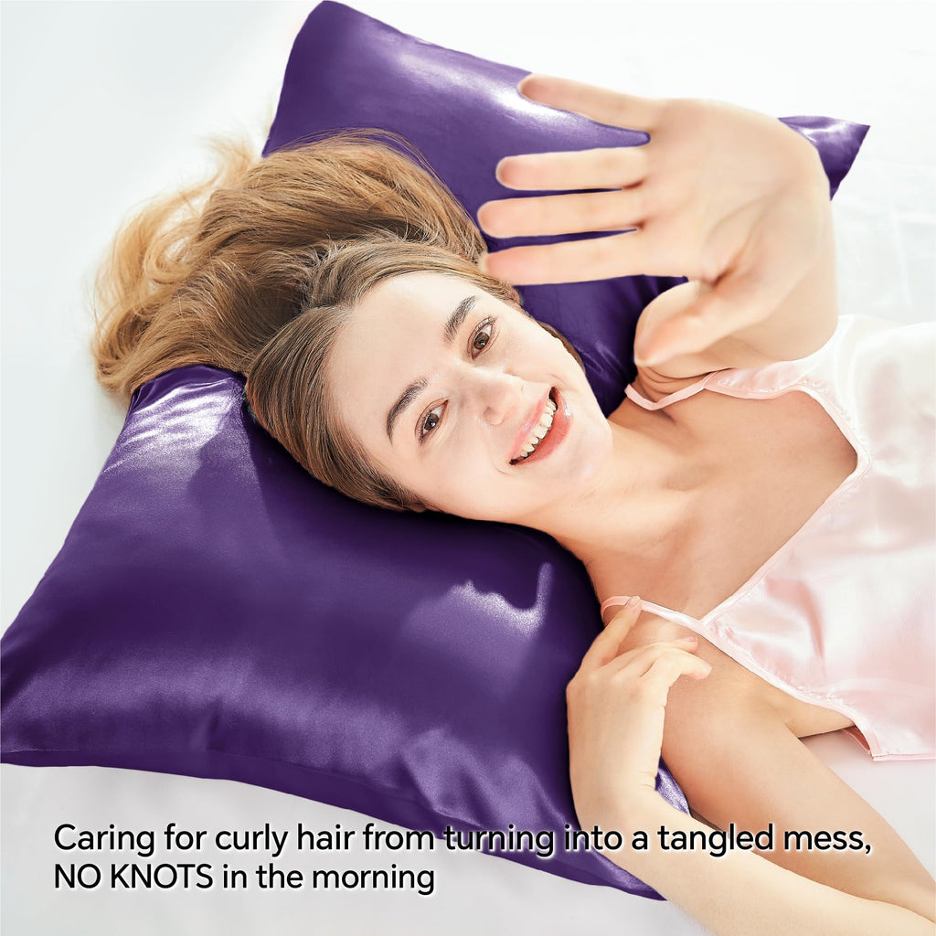 Bedelite Satin Pillowcase With Zipper, Plum Purple Pillow Cases Queen Size Set Of 2, Super Soft And Cooling Similar To Silk Pill