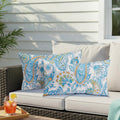 Bupplee Outdoor Lumbar Pillows Waterproof 12  20 Inch With Insert, Decorative Toss Pillows Set Of 2, Rain-Proof, Fade Resistant