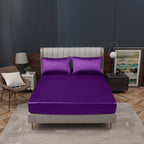Homiest Purple Satin Fitted Sheet Queen Size Fitted Bed Sheet, Deep Pocket Fitted Sheet Only, Luxury & Ultra Soft Bedding Fitted Sheet Single Bottom Bed Sheets Sold Separately