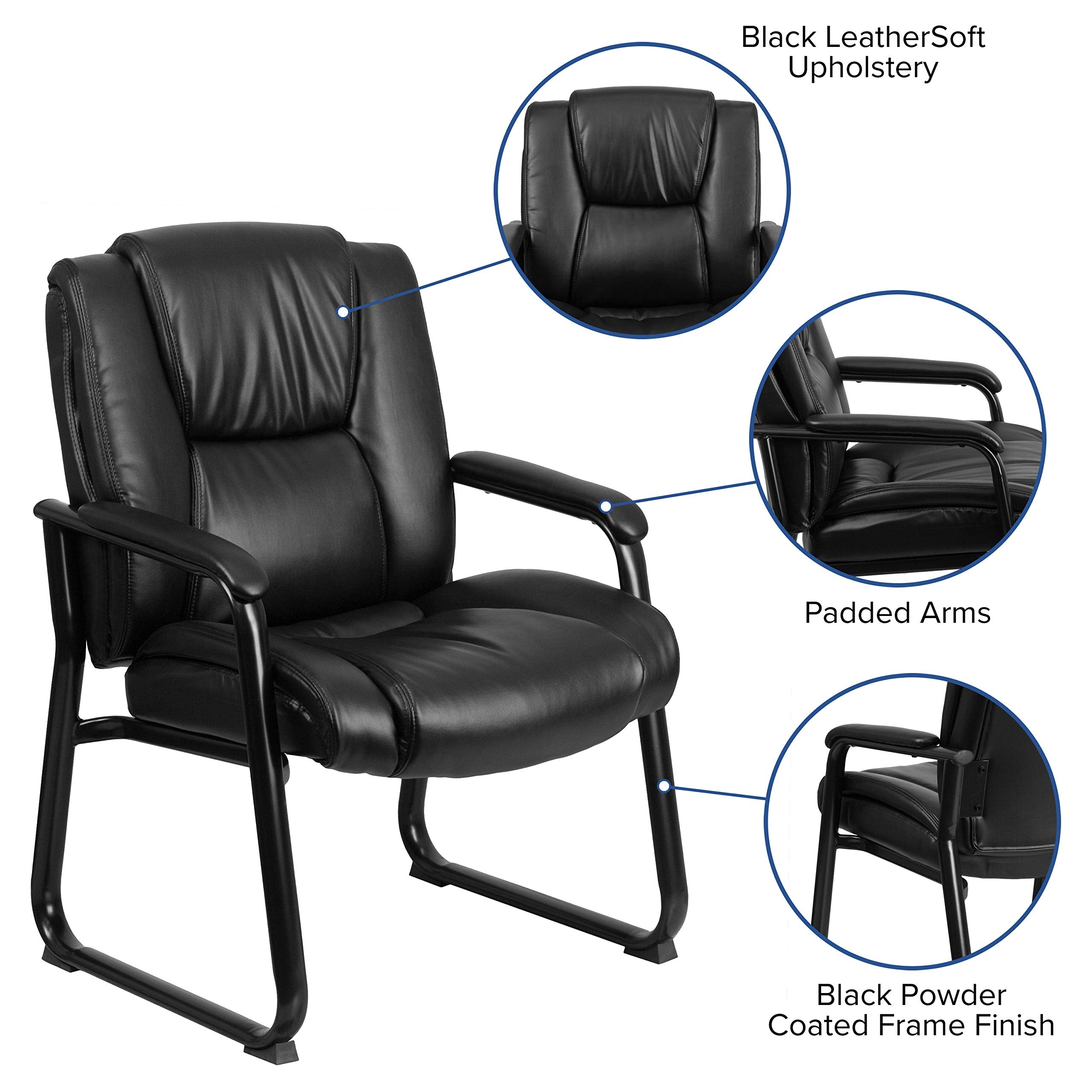 Flash Furniture LeatherSoft Executive Reception Chair with Padded Armrests and Sled Base, Upholstered Side Chair for Living Room or Office, Black