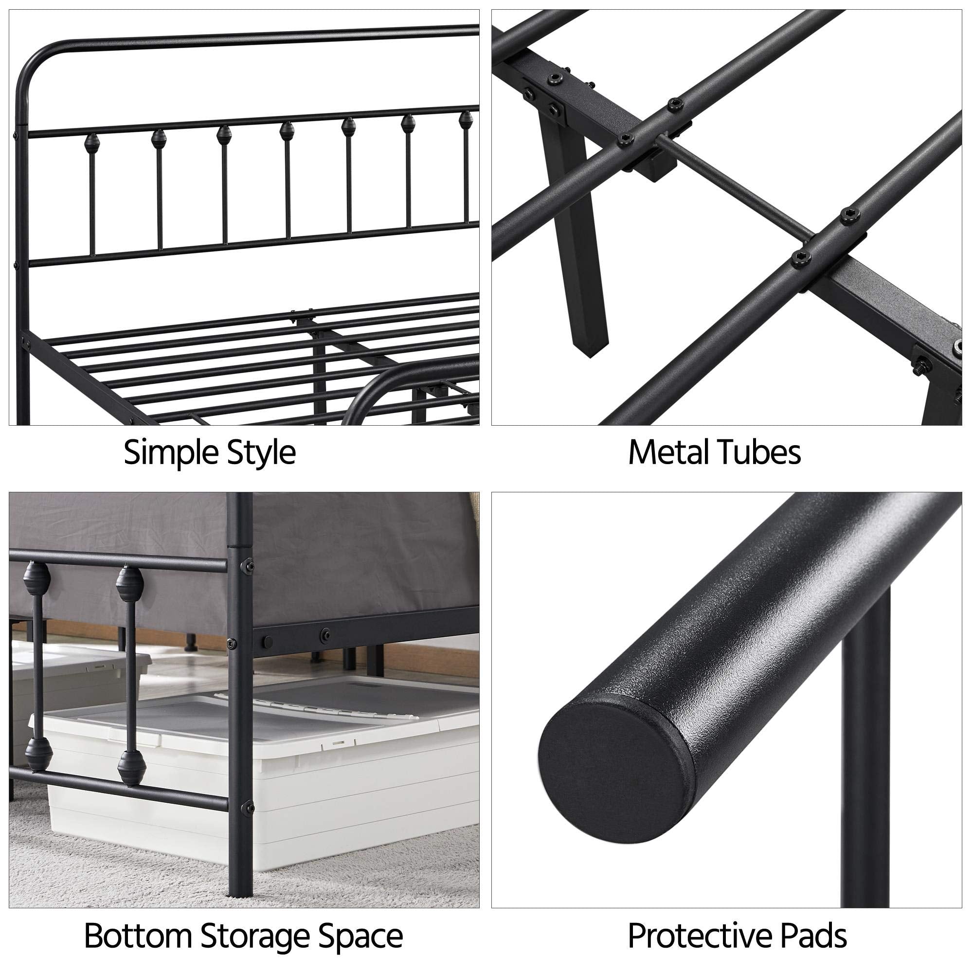 Yaheetech Classic Metal Platform Bed Frame Mattress Foundation With Victorian Style Iron-Art Headboard/Footboard/Under Bed Storage/No Box Spring Needed/Queen Size Black