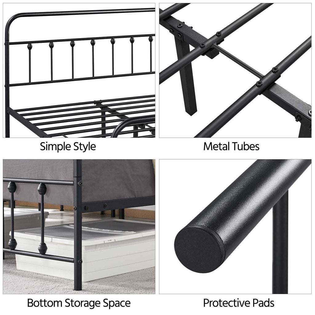 Yaheetech Classic Metal Platform Bed Frame Mattress Foundation With Victorian Style Iron-Art Headboard/Footboard/Under Bed Storage No Box Spring Needed Full Size Black