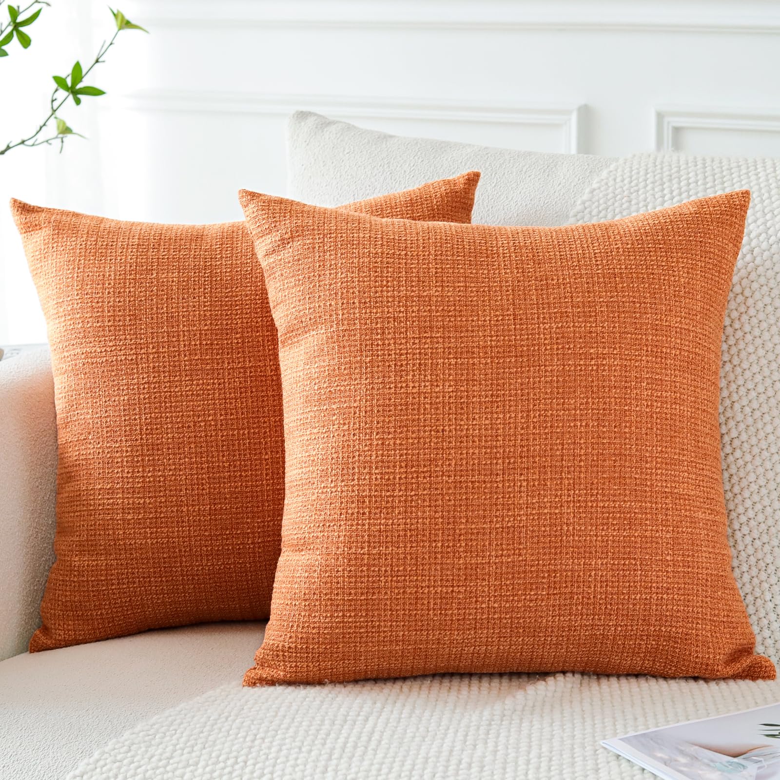 OTOSTAR Linen Throw Pillow Covers Set of 2 Decorative Square Pillowcases Cushion Covers 14x14 Inch for Home Decor Sofa Bedroom C