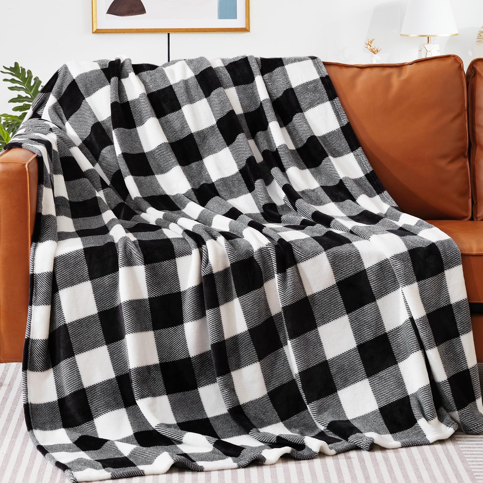 Touchat Fleece Christmas Throw Blankets, Buffalo Plaid Throw Blanket For Couch Sofa Bed, Soft Warm Fuzzy Cozy Plush Checkered Bl