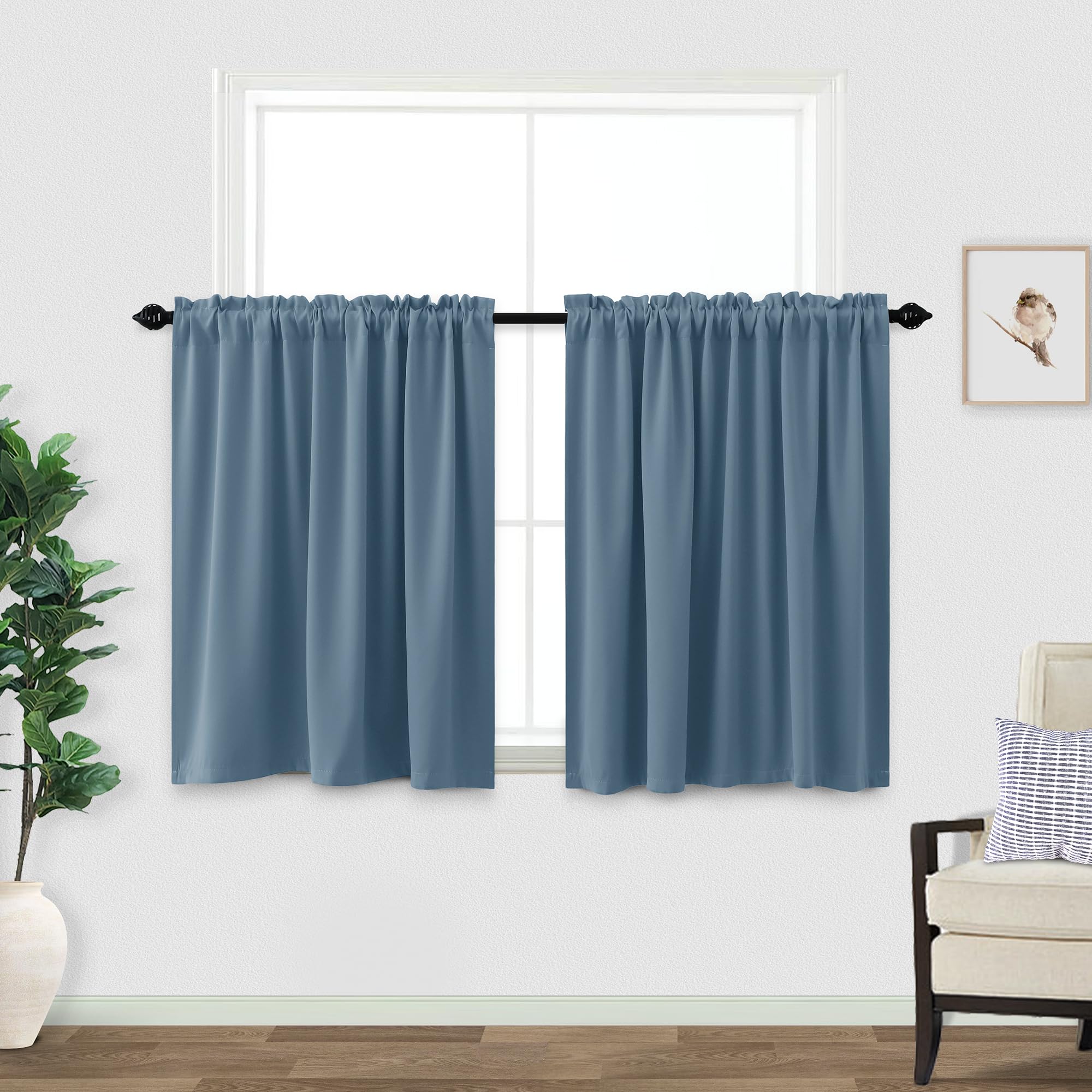 Koufall Blue Curtains For Bedroom Short Blackout Light Blocking Thermal Curtains For Summer Heat,30 Inch Length,Slate Blue