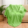Bnuitland Light Green Flannel Throw With Storage Pouch,300Gsm Super Soft Fleece Stripe Pattern Sofa Blanket For Babys And Kids,