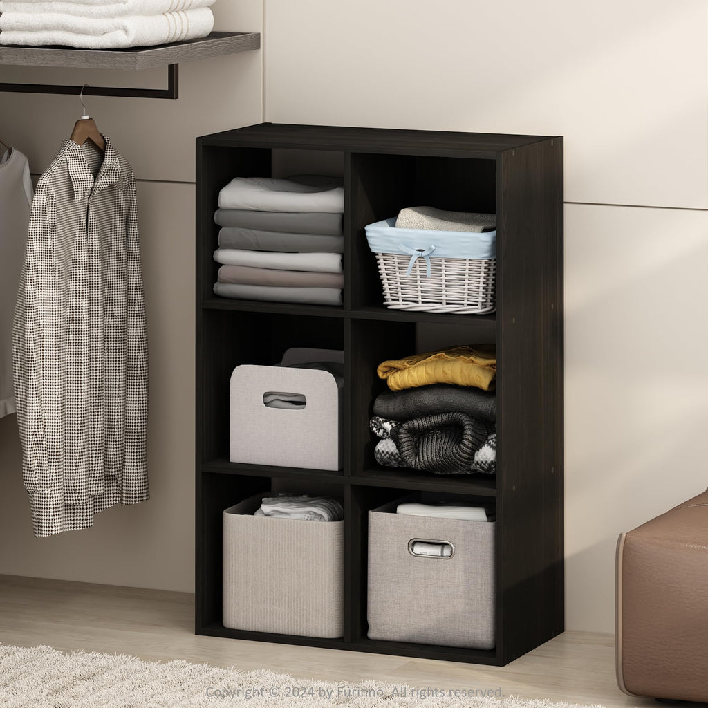 Furinno Pelli Cubic Multipurpose Clothing & Closet Storage Organizer Shelf, 6-Cube, Espresso