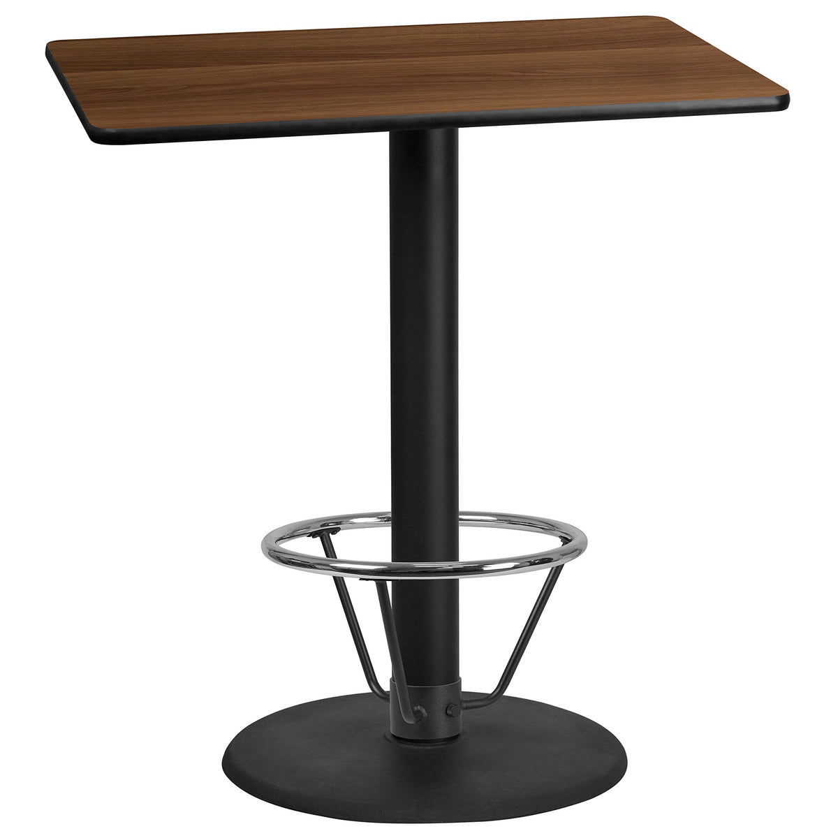 Flash Furniture 30'' X 42'' Rectangular Walnut Laminate Table Top With 24'' Round Bar Height Table Base And Foot Ring