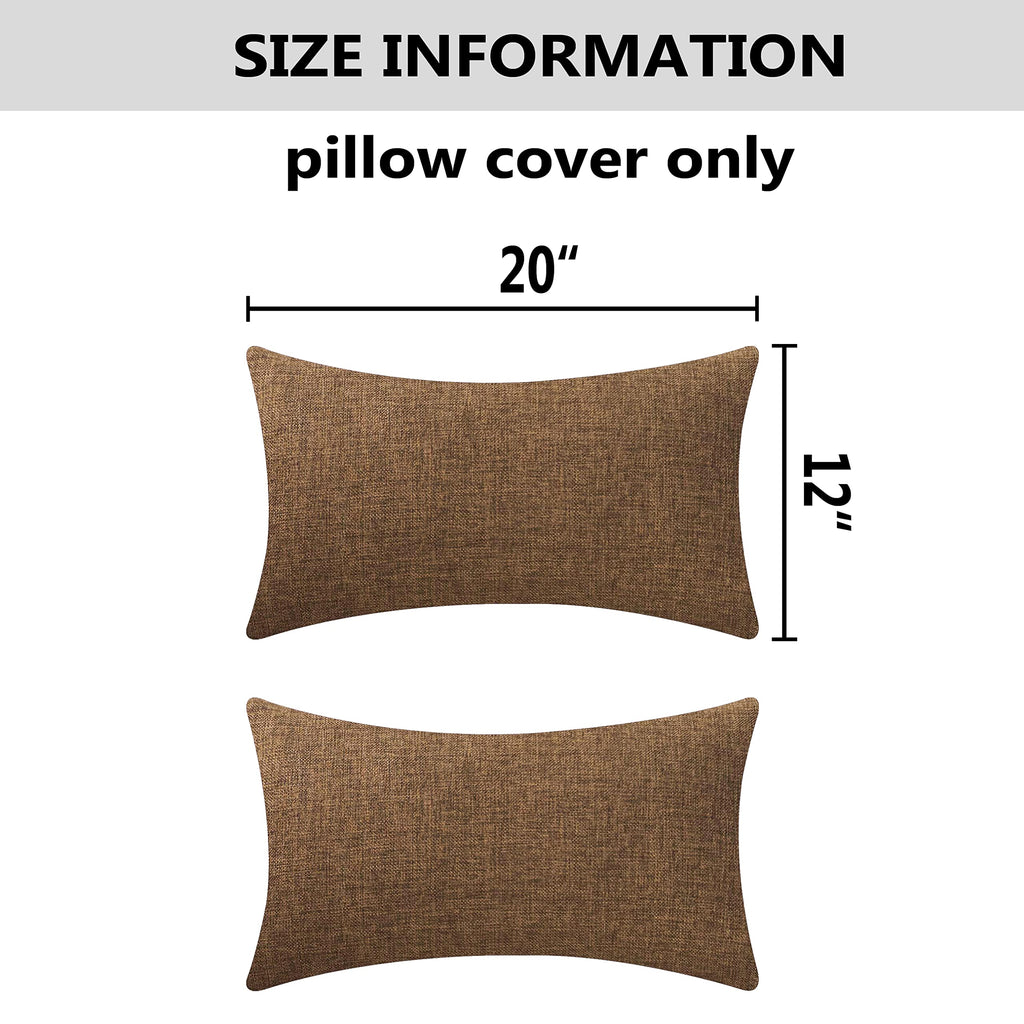 Home Brilliant Brown Pillow Covers Durable Textured Linen Oblong Throw Cushion Covers For Living Room, 12 X 20 Inch, 2 Pack