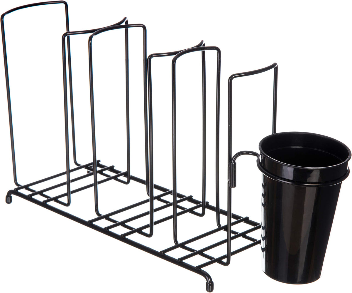 San Jamar Wireworks Cup and Lid Wire Organizer 5 Stacks with Straw Caddy for Restaurants, Dining Halls, and Fast Food, Steel Wir