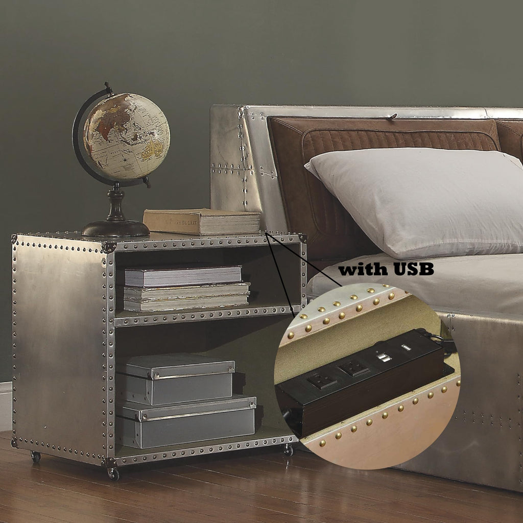Acme Brancaster Nightstand with Nailhead Trim in Gray