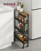 Vasagle Slim Rolling Cart, 4-Tier Storage Cart, Narrow Cart With Handle, 5.1 Inches Deep, Metal Frame, For Kitchen, Dining Room, Living Room, Home Office, Rustic Brown And Classic Black Ulrc032B01V1