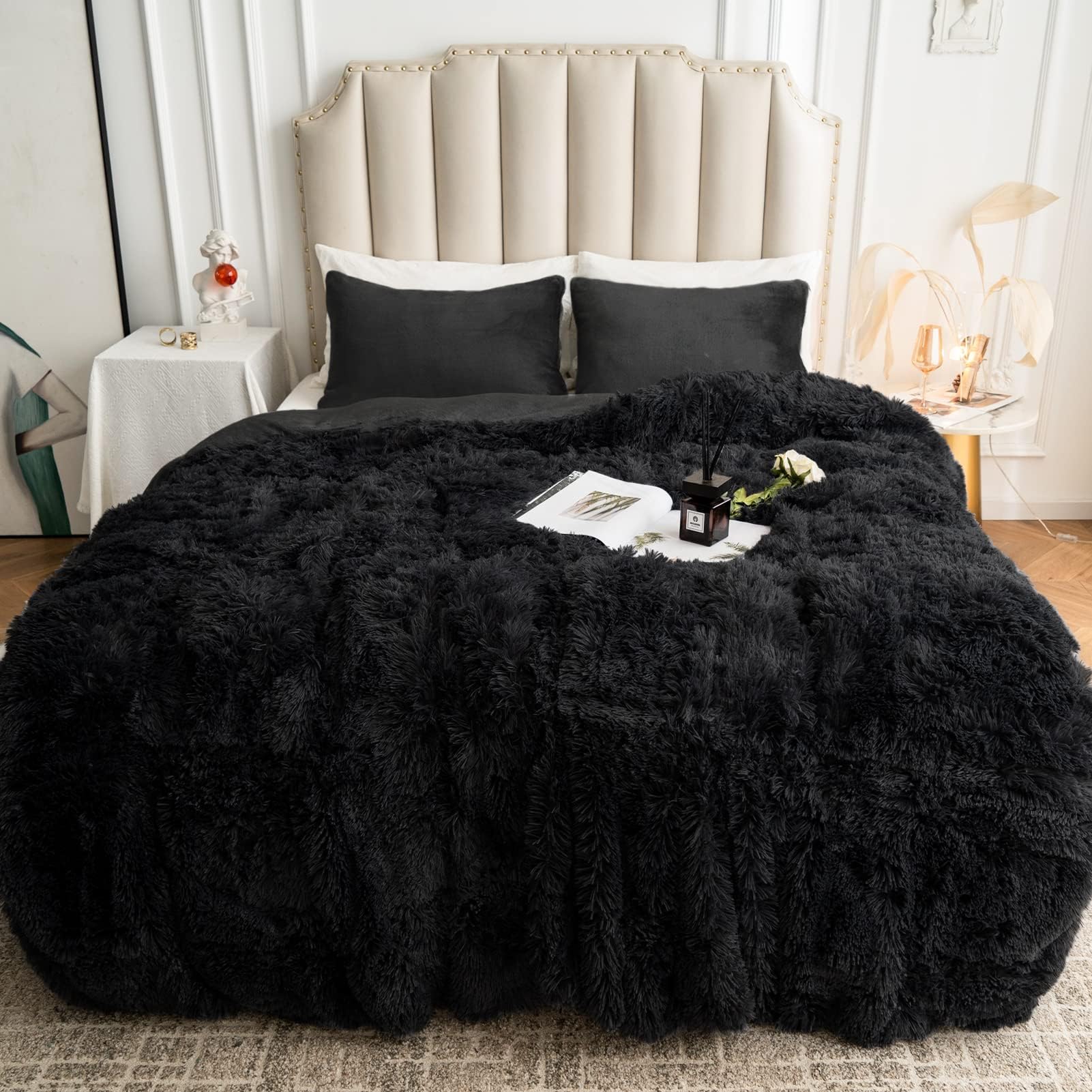 Choshome Plush Shaggy Duvet Cover Queen Size, 3 Pcs Fluffy Comforter Fuzzy Flannel Bedding Sets(1 Faux Fur Duvet Cover + 2 Pillo