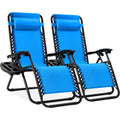 Best Choice Products Set of 2 Adjustable Steel Mesh Zero Gravity Lounge Chair Recliners w/Pillows and Cup Holder Trays - Light B