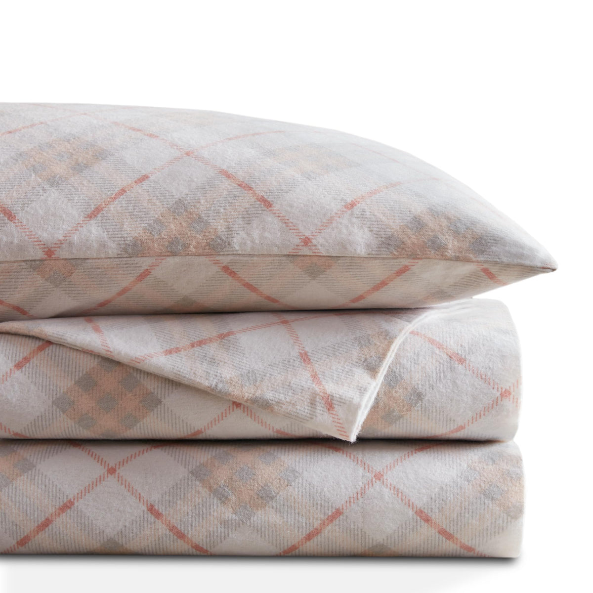 Codi Flannel Sheets Full Size- 4 Pieces Ultra Soft Warm Sheet Set, Cozy 100% Cotton Pink Plaid Bedsheets, Brushed For Extra Soft