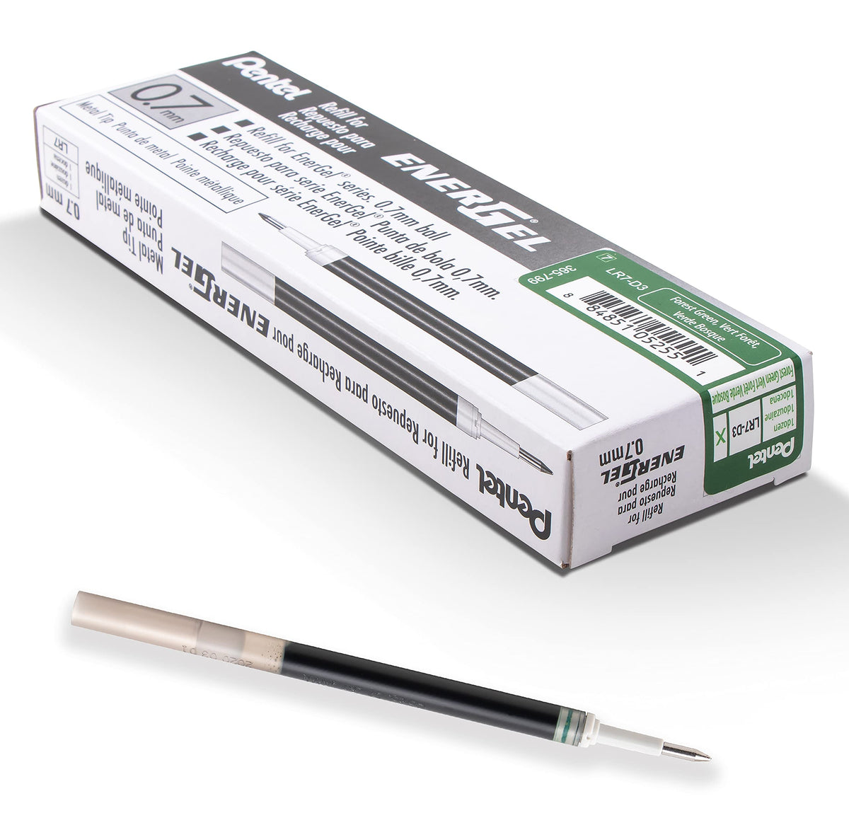 Pentel Refill Ink - For Energel Gel Pen, 0.7Mm Metal Tip, Medium, Forest Green Ink, 12 Pack (Lr7-D3)