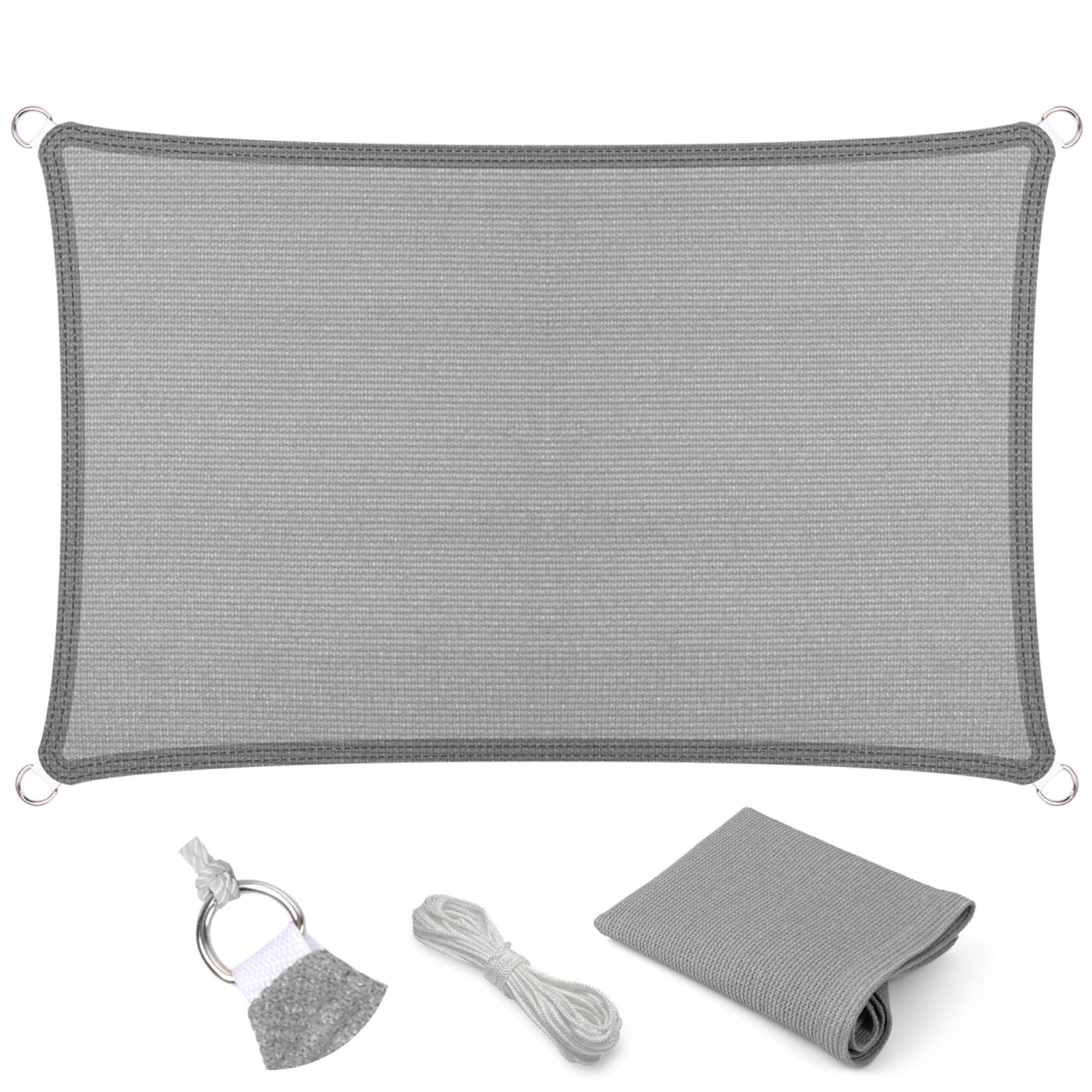 Eden'S Decor Straight Flat-Edged Sun Shade Sail Rectangular 12' X 21' Grey Uv-Blocking Outdoor Canopy Fabric Cloth Awning For Pe