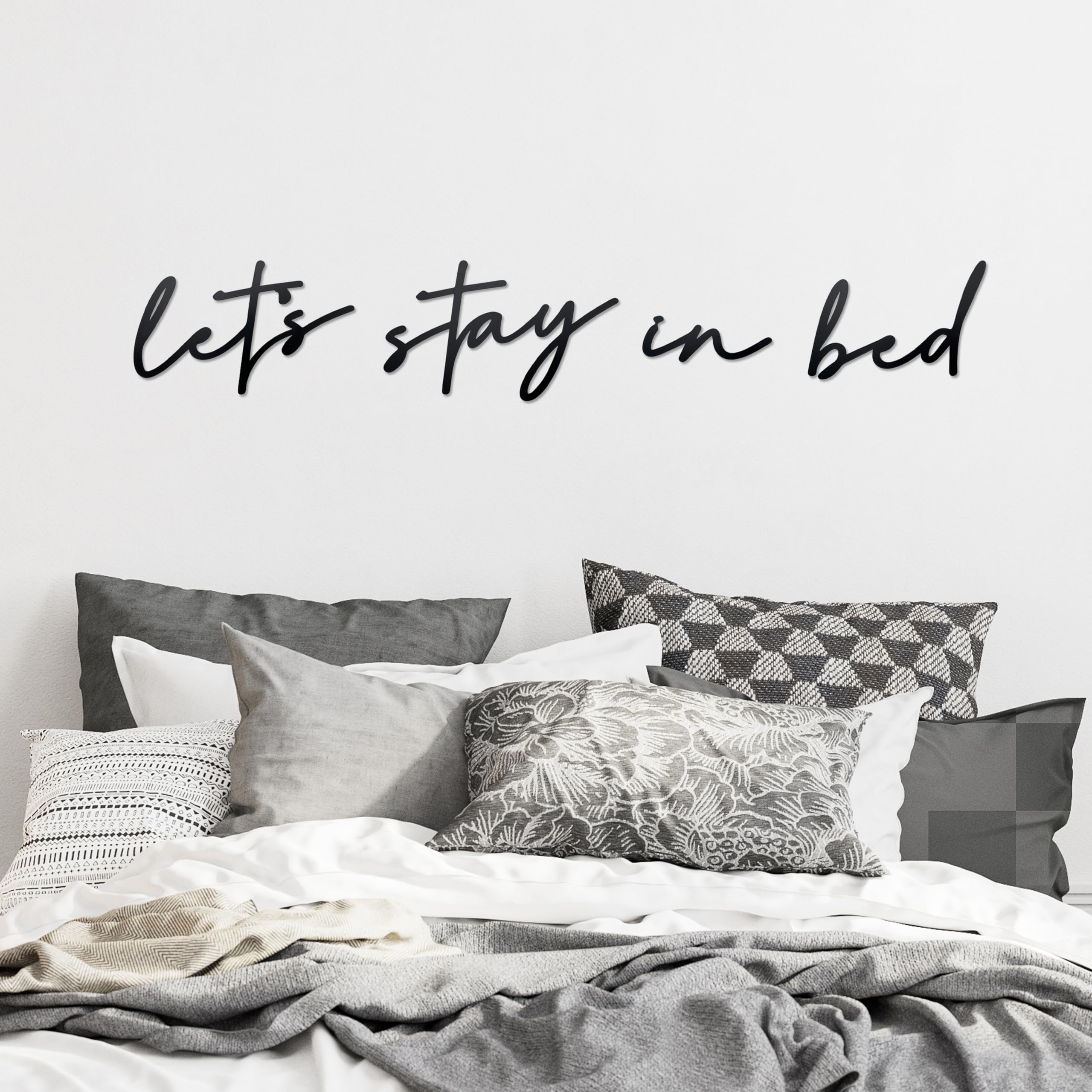 noxozoqm Lets Stay in Bed Metal Sign Above Bed Wall Decor - 35.4 x 6.3 Lets Stay in Bed Bedroom Decor Wall Hanging Art, Fa
