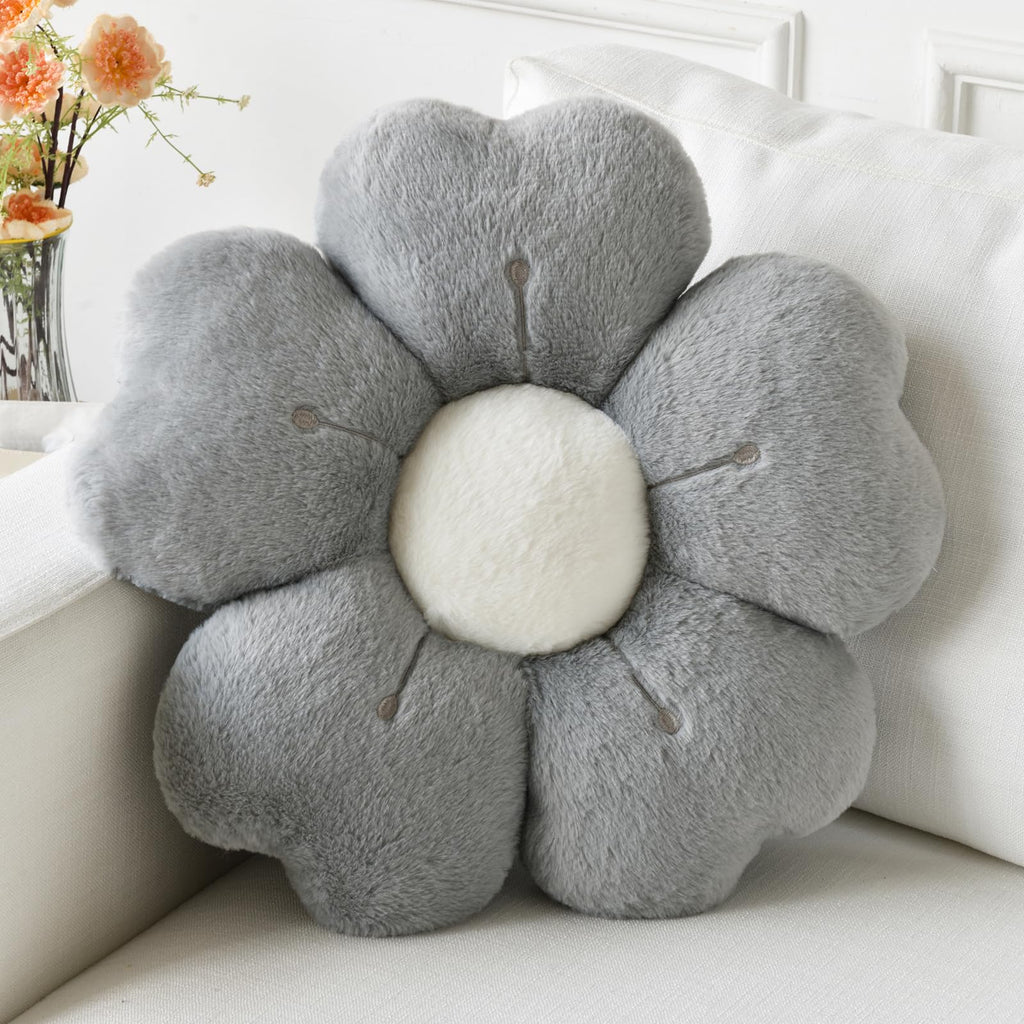 Ddliury Flower Pillow, Flower Shaped Pillow Decorative Throw Pillows For Bed Couch, Cute Daisy Pillow Dorm Decor Floor Seating Cushion (Grey, 19.6 Inches)