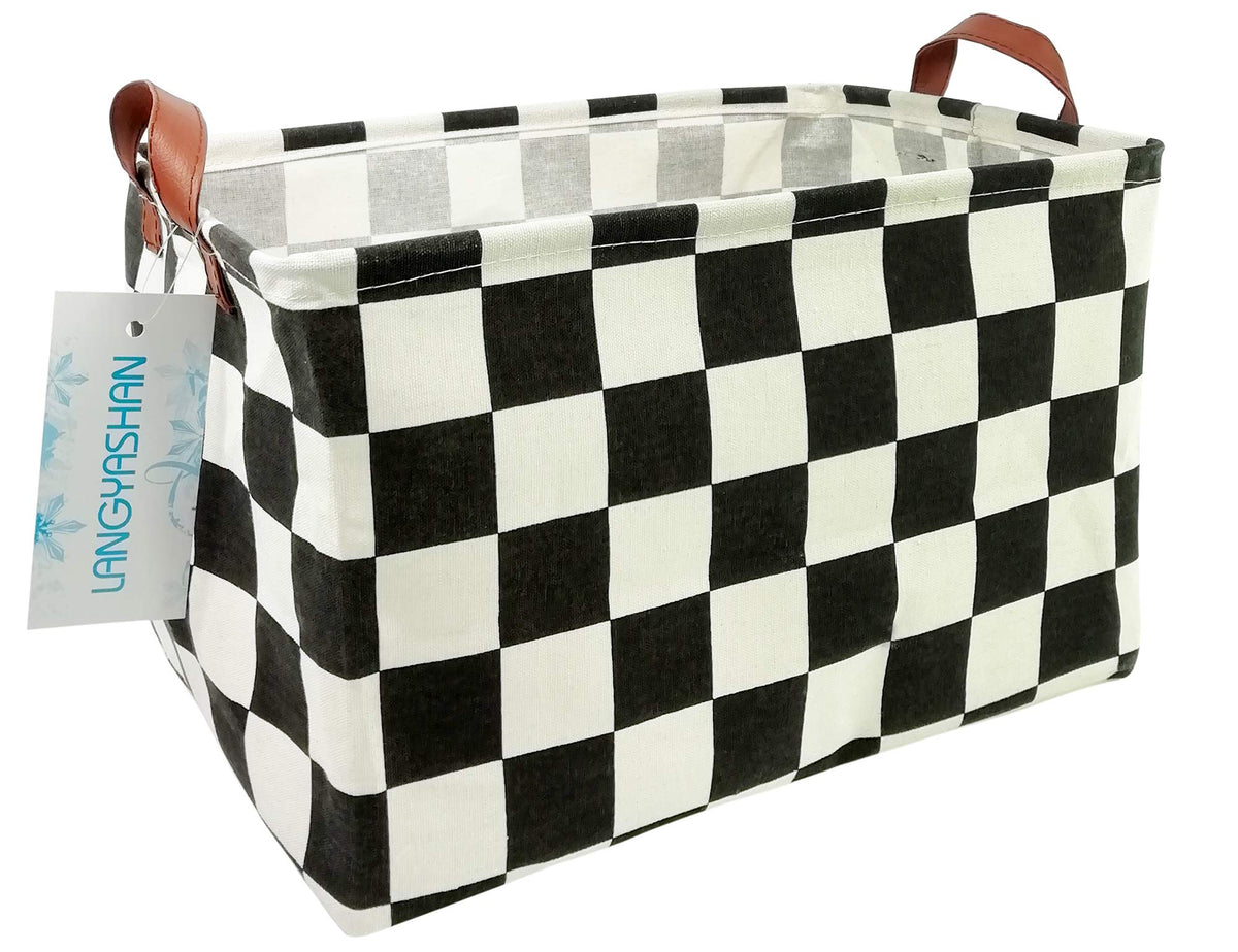 Langyashan Rectangular Storage Bin Collapse Canvas Fabric Cartoon Storage Basket With Handles For Organizing Home Kitchen Boys And Girls Toys Office Closet Shelf Baskets (Rec-Racing Flag)