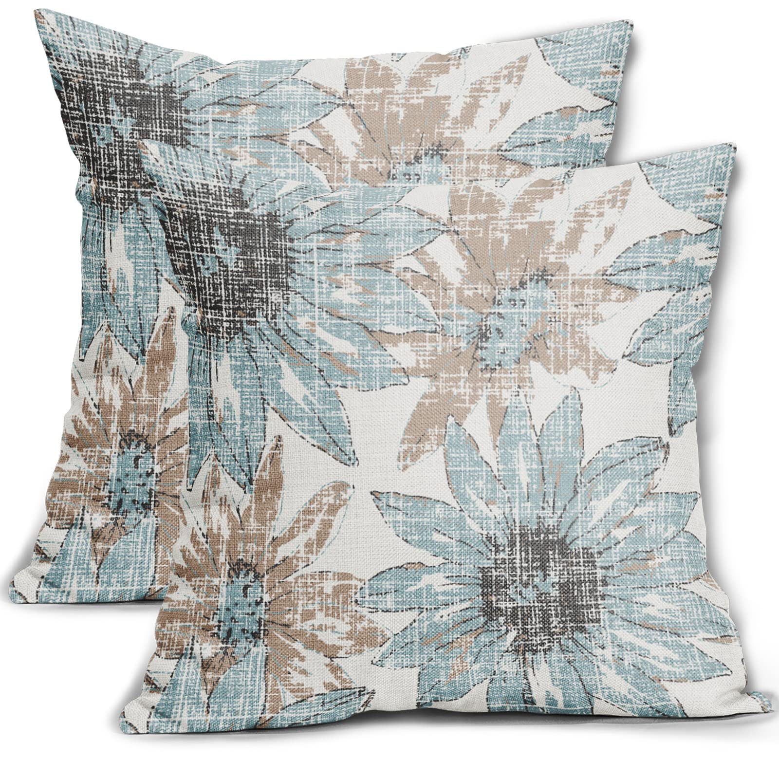 Light Blue And Brown Pillow Covers 20X20 Set Of 2 Retro Sunflower Flowers Print Decorative Throw Pillows Outdoor Modern Art Flor