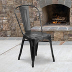Flash Furniture Commercial Grade Distressed Black Metal Indoor-Outdoor Stackable Chair