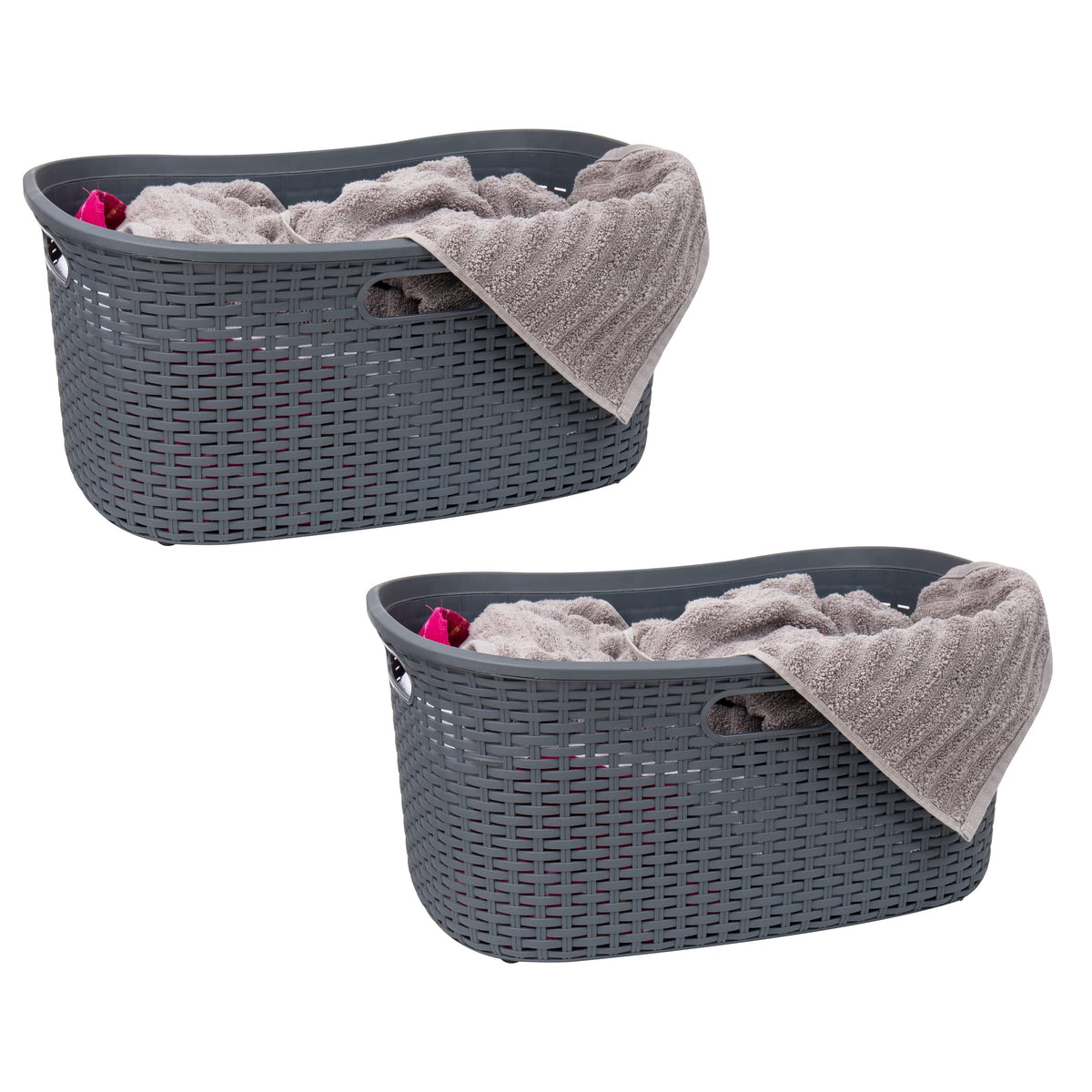 Mind Reader 40L Laundry Basket, Clothes Hamper, Wicker Design, Plastic, 23''L x 14.5''W x 11''H, Set of 2, Gray