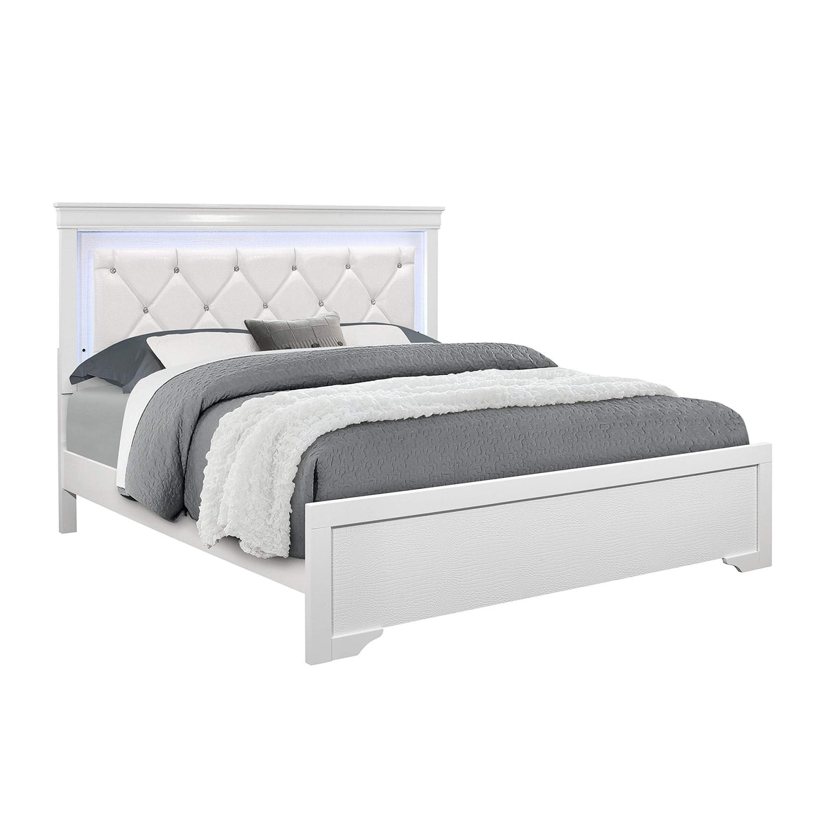 Overstock Global Furniture Usa Pompei Metallic White King Bed W/Led Light