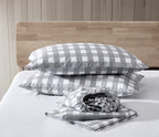 Eddie Bauer Home Sheets Cotton Percale Bedding Set, Crisp & Cool, Stylish Home Decor, Queen, Lakehouse Plaid Grey/White