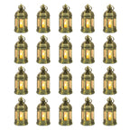 Romadedi Mini Lanterns Decorative for Wedding Centerpiece - 20 Pcs Hanging Small Gold Lantern Bulk with Flickering LED Candles f