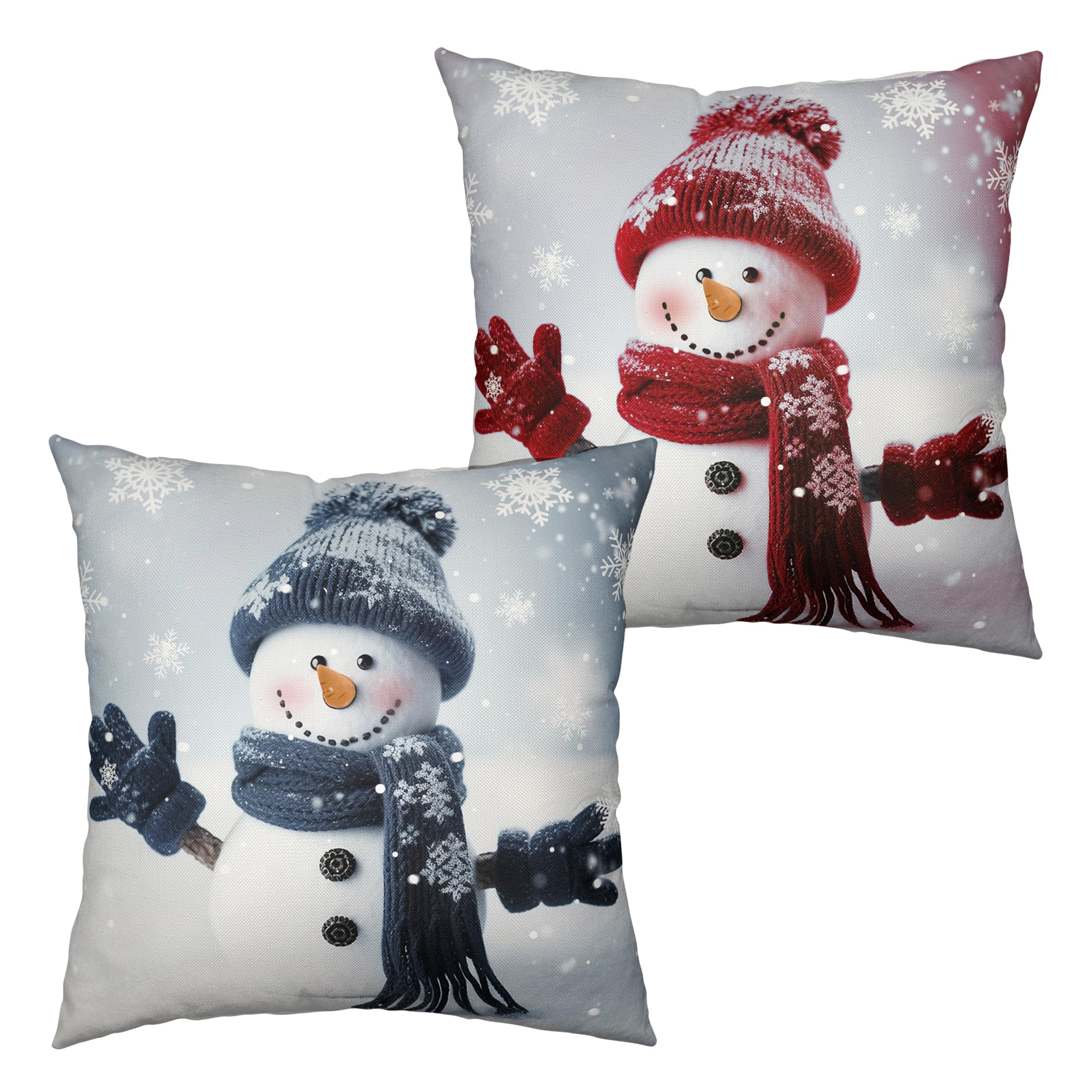 Kwlegh Navy Blue And Red Snowman Pillow Covers 18X18 Set Of 2 Winter Holiday Decorative Pillow Covers Cotton Linen Throw Pillow