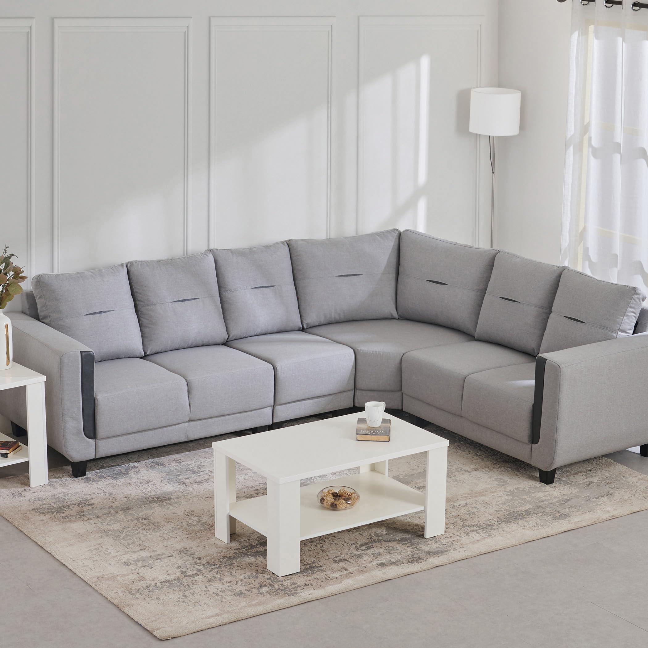 Home Centre Corner Sofa Seater Berry Fabric Sofa|Fabric Sofa Set For Living Room|(Beige)|2 Year Warranty