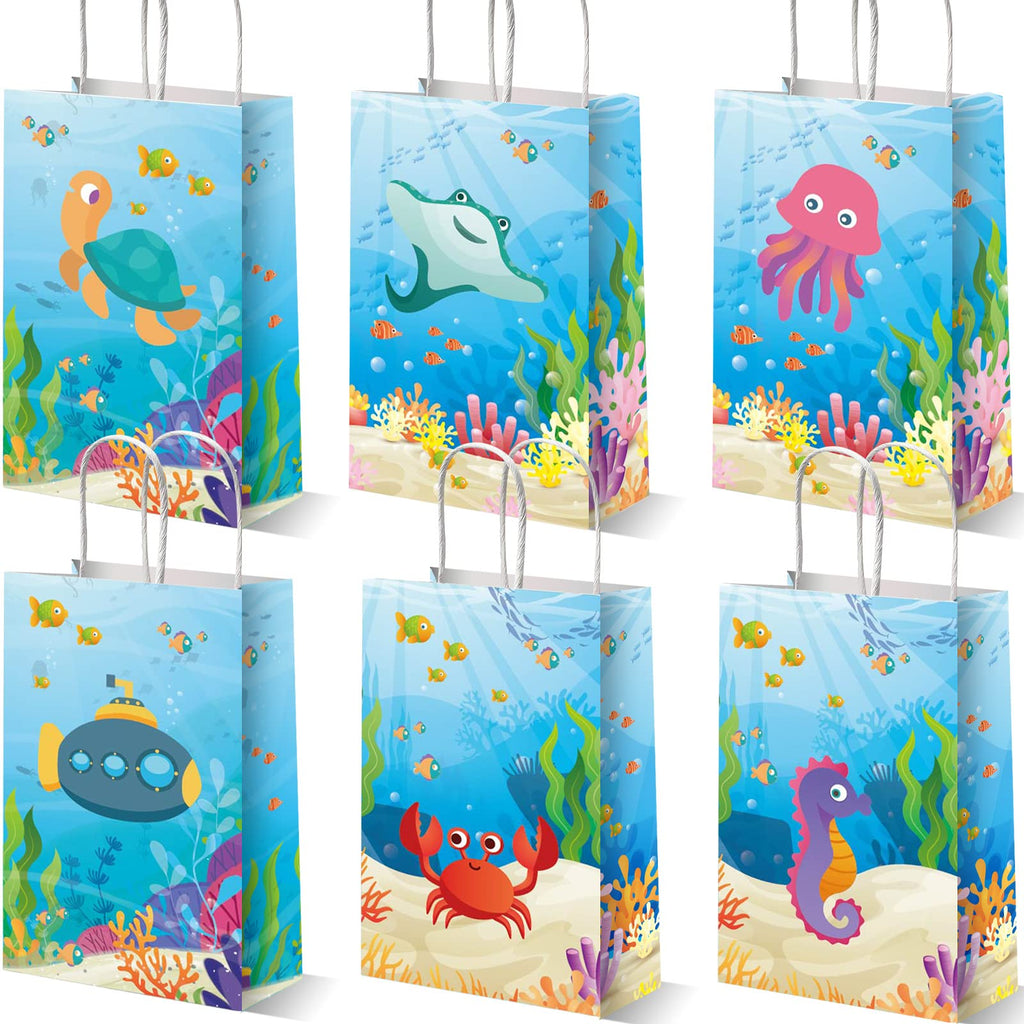 12 Pack Sea Animals Party Bags Under the Sea Party Favor Gift Bags Ocean Themed Party Treat Bags Marine Creature Fish Mermaid Ca