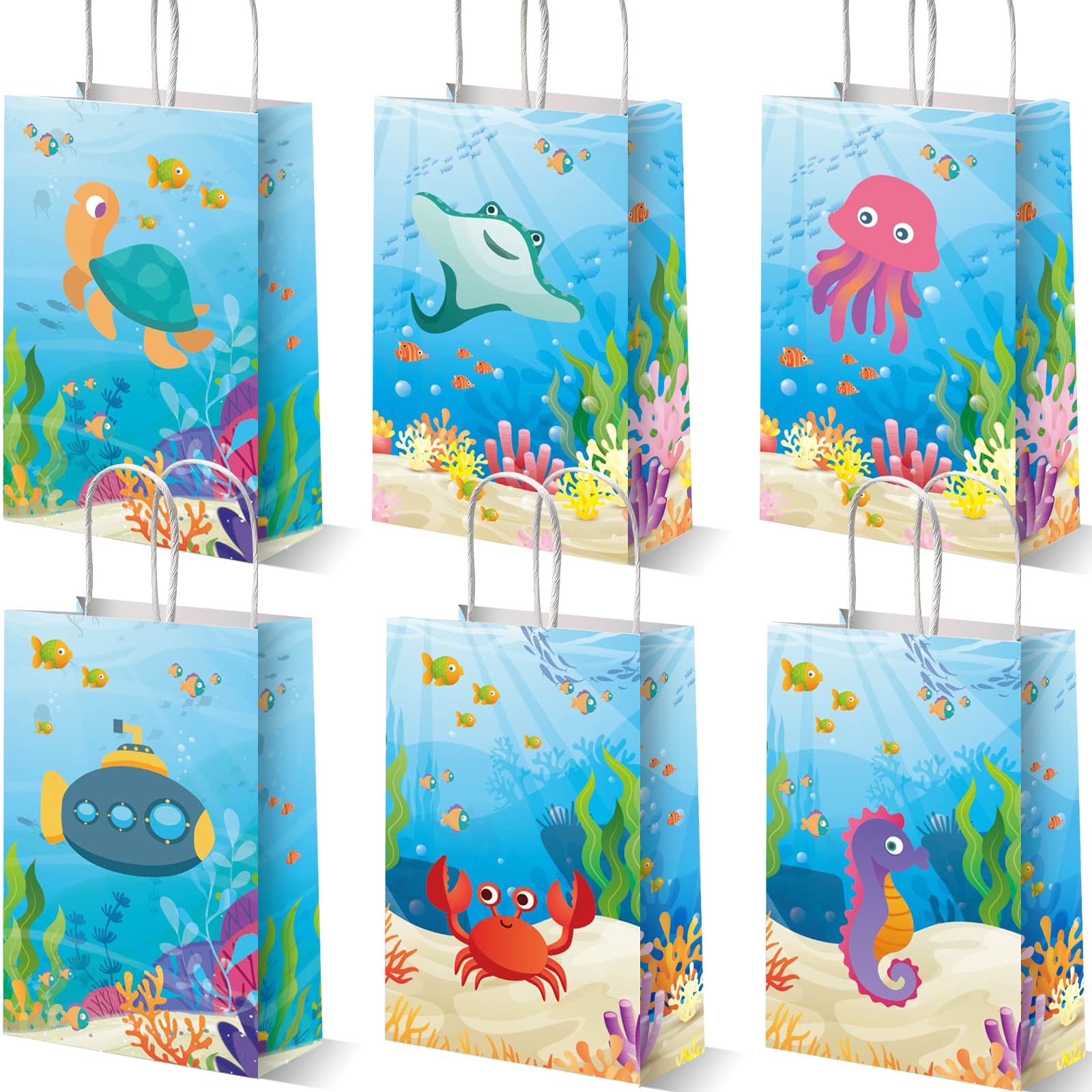 12 Pack Sea Animals Party Bags Under the Sea Party Favor Gift Bags Ocean Themed Party Treat Bags Marine Creature Fish Mermaid Ca