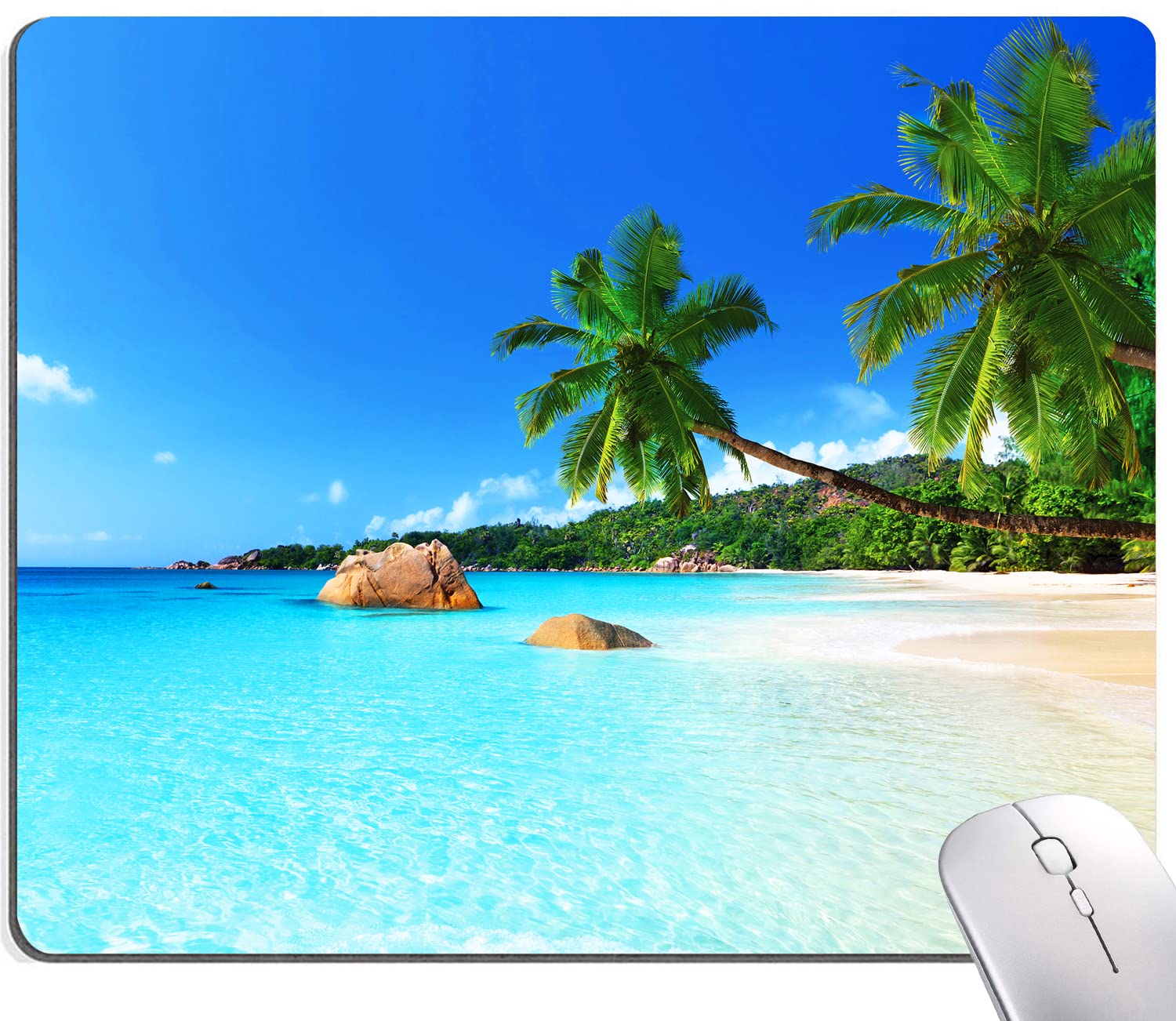 Mouse Pad, Square Beach Style Anti-Slip Rubber Mousepad For Gaming Office Laptop Computer Pc Men Women Kids, Cute Custom Pattern