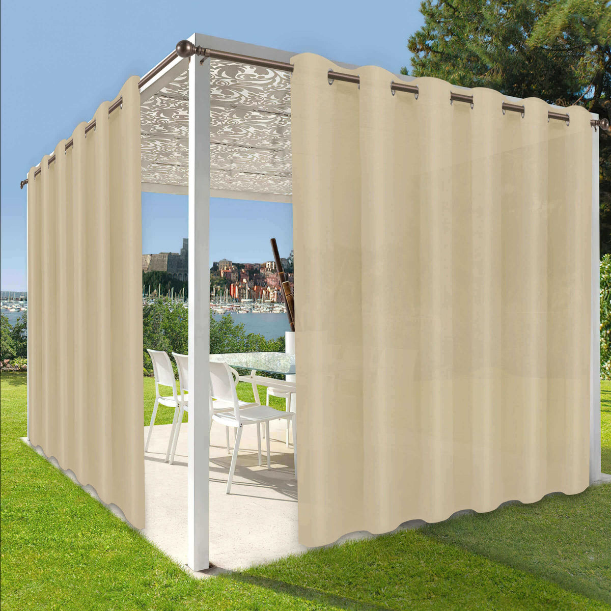 Outdoorlines Waterproof Indoor Outdoor Curtains For Patio, Privacy Protecting Grommet Panel, Uv Resistant Weatherproof Curtain F