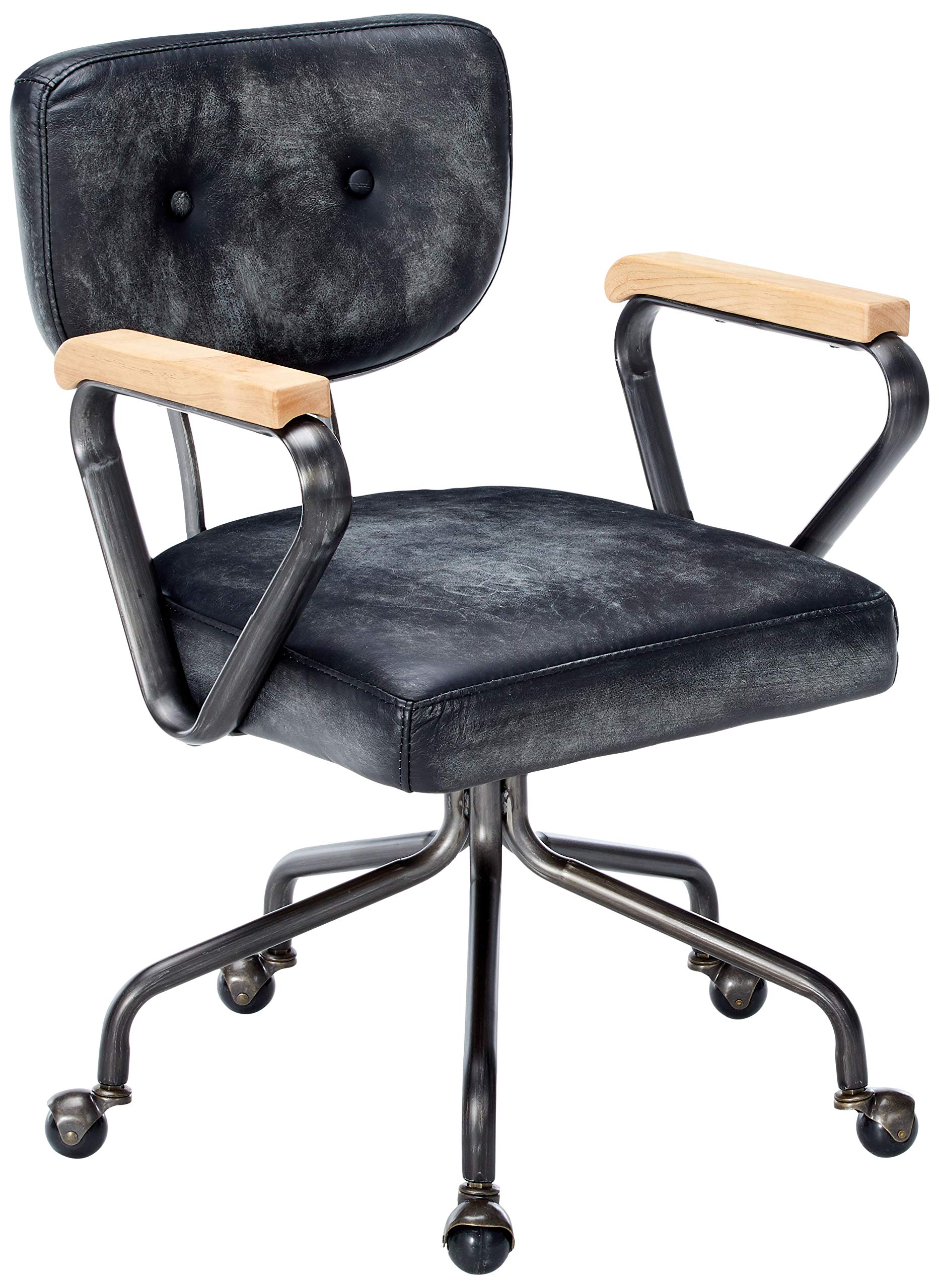 HomeRoots Furniture Leather Office Chair in Vintage Black, Multicolor