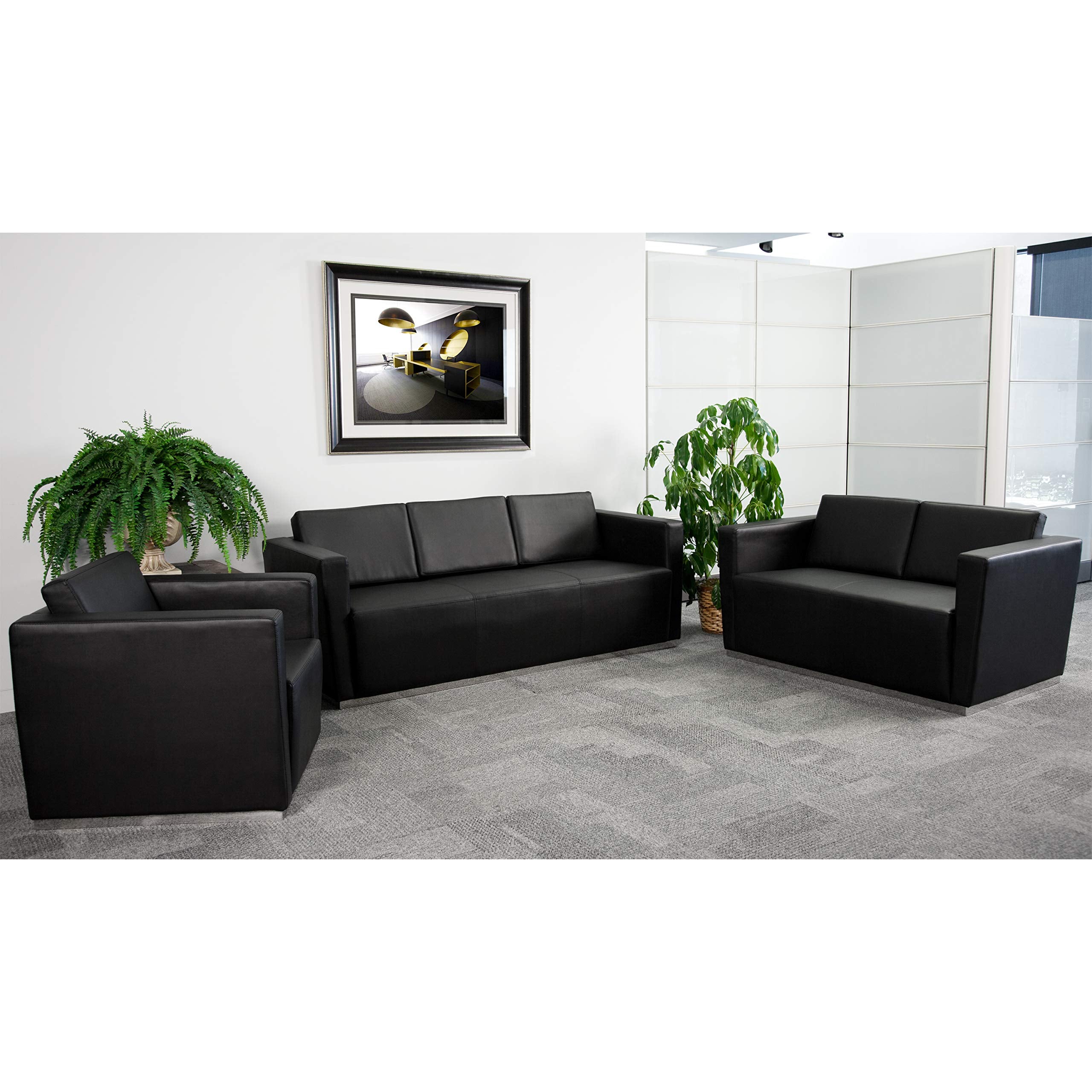 Flash Furniture HERCULES Trinity Series Reception Set in Black LeatherSoft
