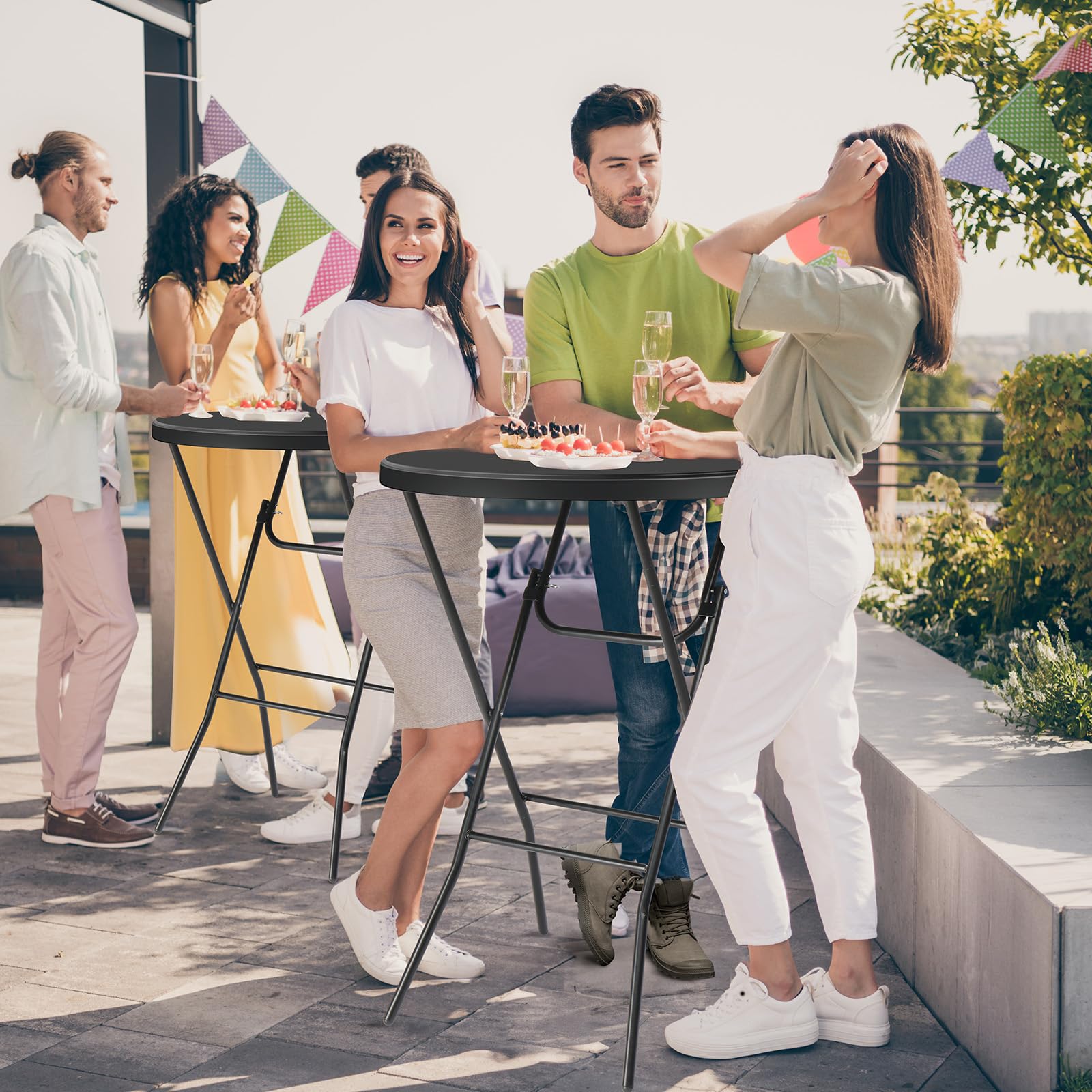 Vingli 32' Plastic Folding Round Table Bar Height, Hdpe Matrial With Gray Metal Finish, High Top Table For Outdoor Party, Cafes, Restaurants, Backyard, Dining Room, Wedding Event,1 Pack, Black