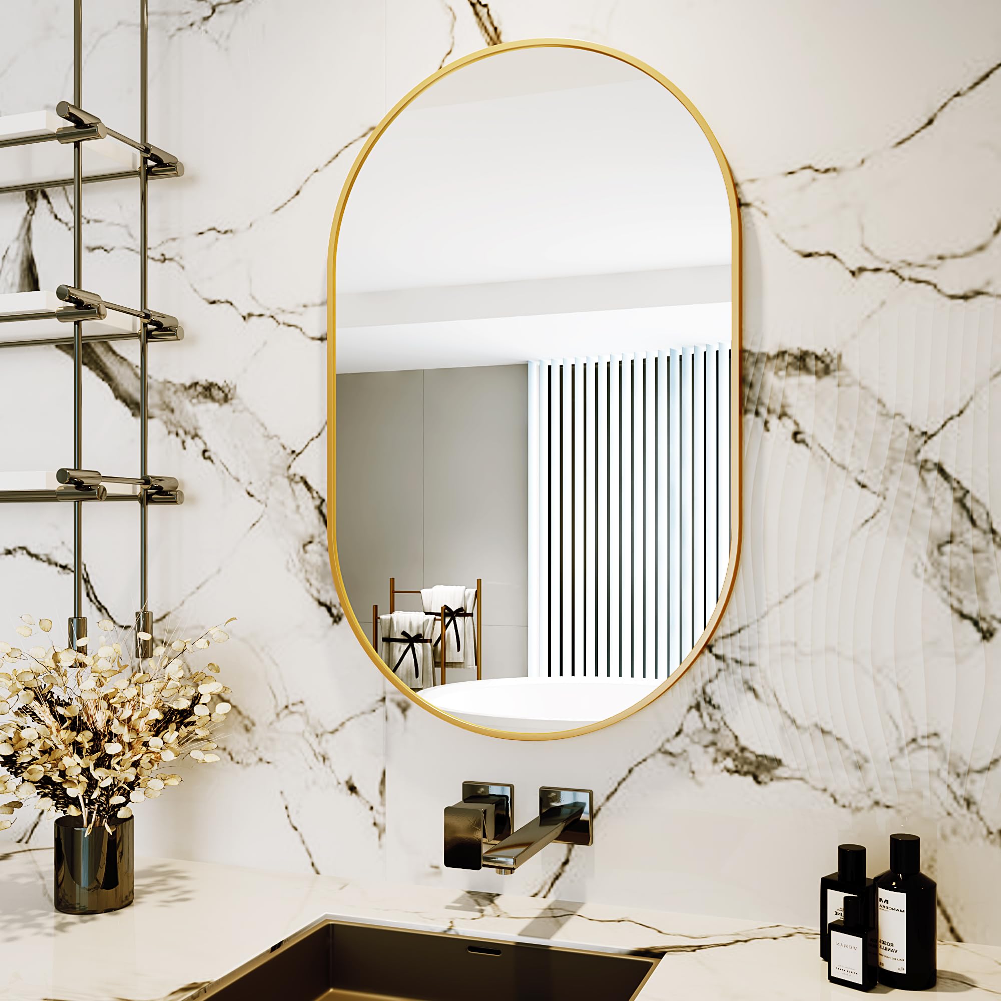Protylctaster Oval Mirrors,Oval Bathroom Mirrors,20x28 Gold Mirror for Wall,Oval Wall Mirror,Bathroom Mirrors for Over Sink(Gold