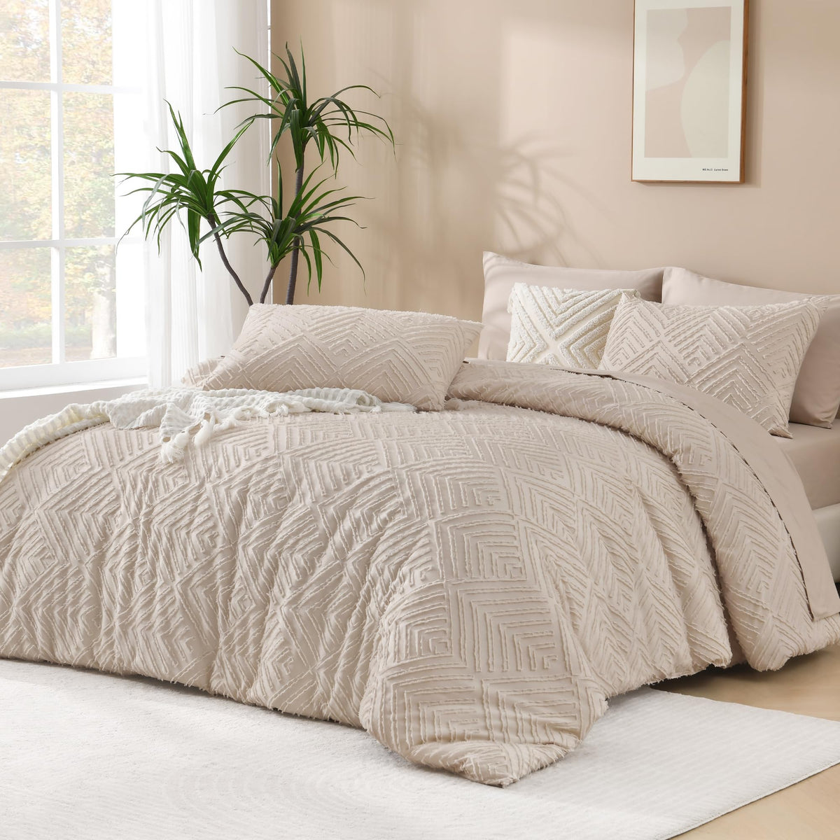 Andency Khaki California King Comforter Set, 3 Pieces Khaki Boho Bedding Set & Collections, Farmhouse Tufted Fluffy Bed Set For California King Bed (1 Comforter 104X96In, 2 Pillowcases)