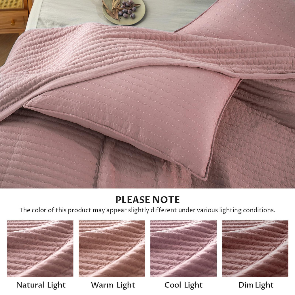 Kasentex Purple Mauve Oversized Queen Size Quilt Bedding Sets With Pillow-Shams, Lightweight Soft Bedspread, Durable Stitched -