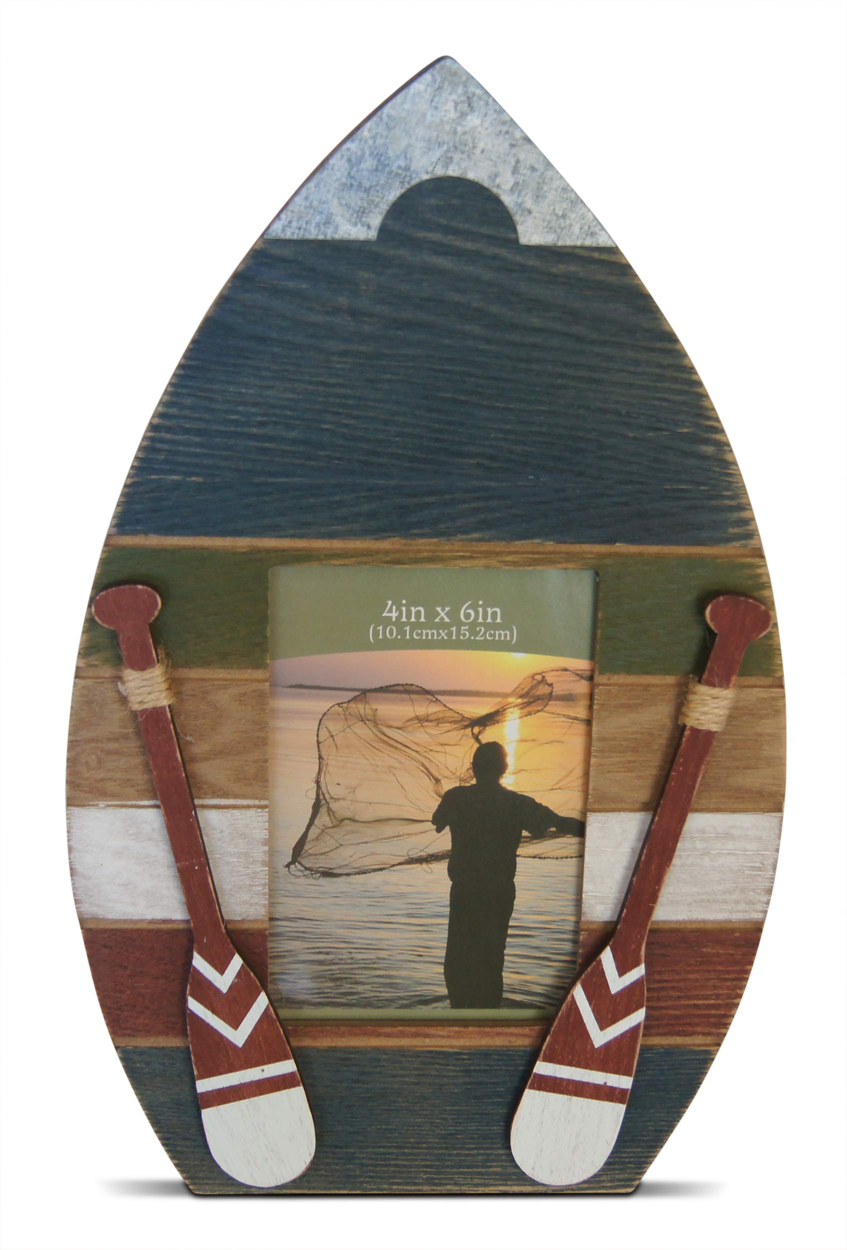 Shoreside Nautical Lake House Row Boat High Themed Quad-Color Standing Picture Frame Decor Distressed Rustic Design with Oar Acc