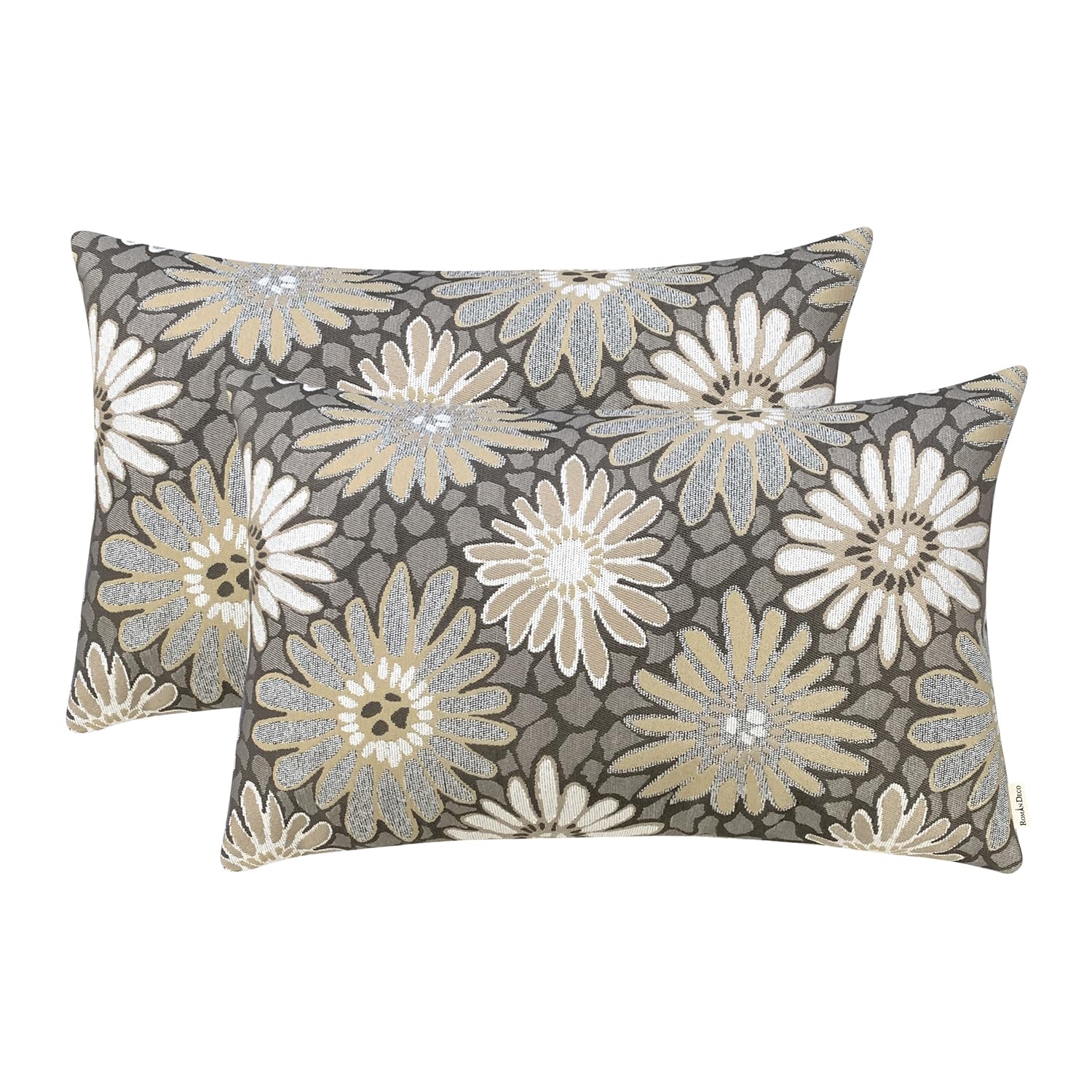Romandeco Jacquard Floral Decorative Throw Pillow Covers For Couch Set Of 2, 18X18 Inches, Brown