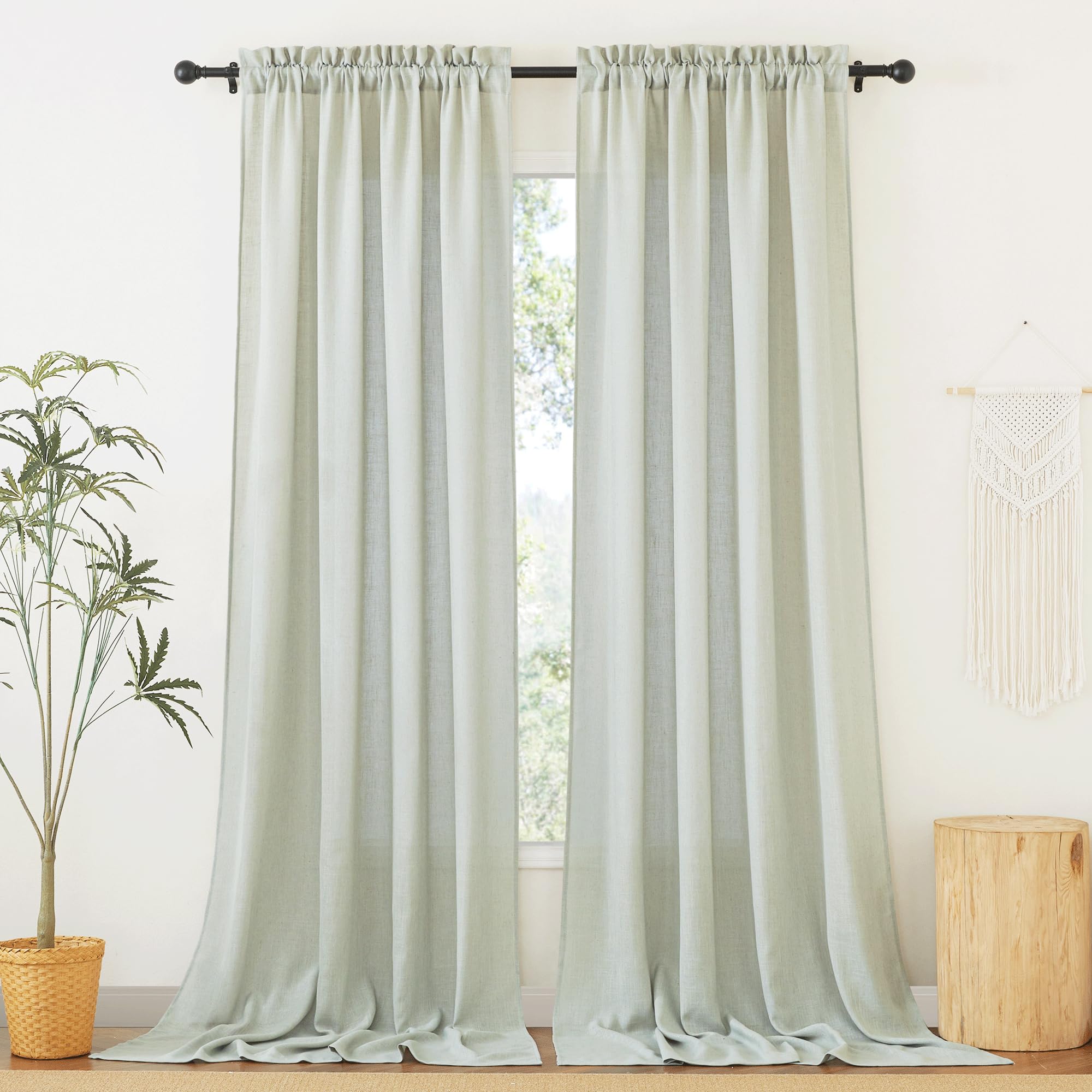 Ryb Home Privacy Semi Sheer Linen Curtains Extra Wide Curtains 108' Length, Rod Pocket Linen Blend Elegant Light Filtering Priv