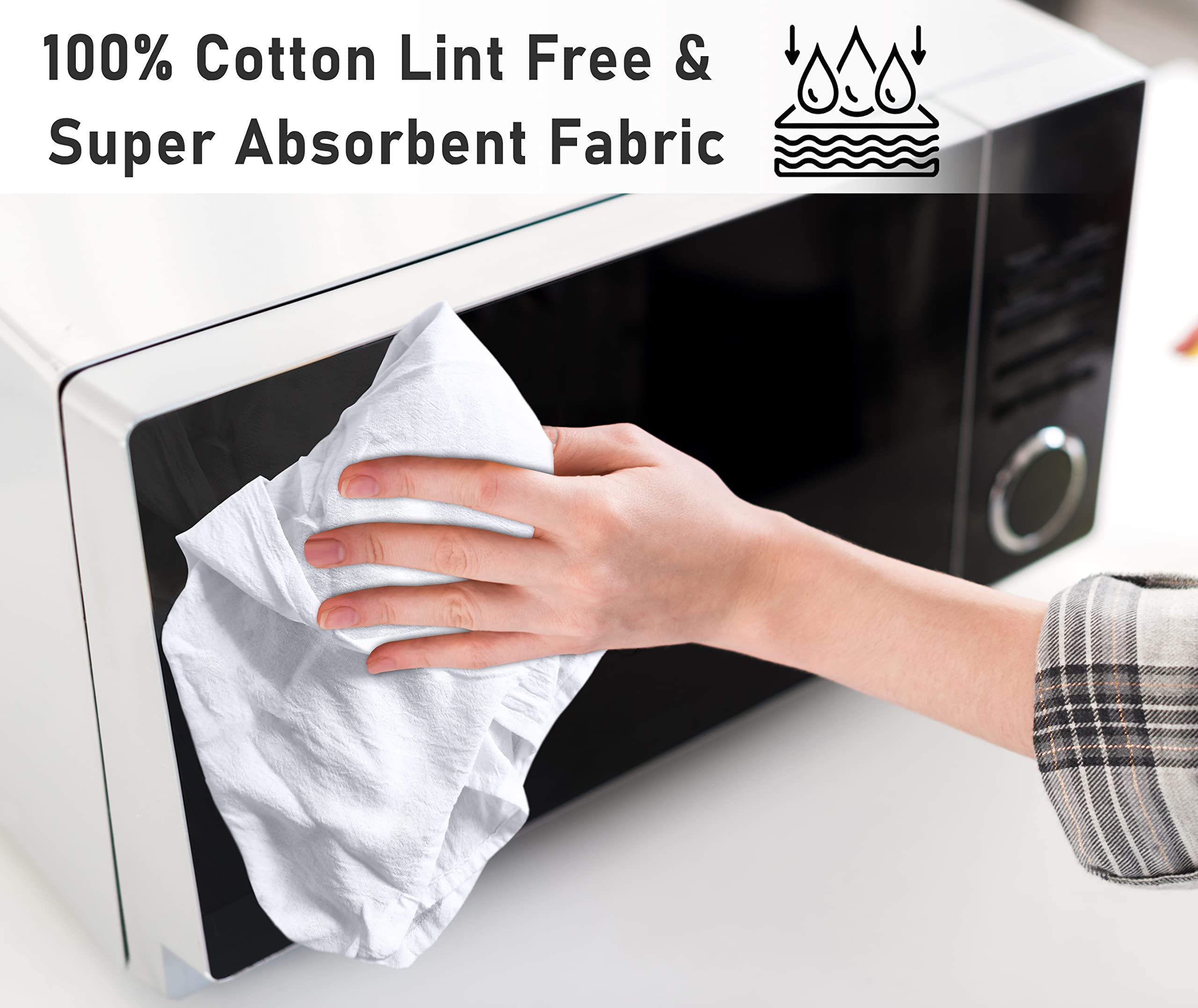 RUVANTI 12 Pack Flour Sack Towels - 28x28 Inch, 100% Cotton, White, Machine Washable, Absorbent Dish Towels for Kitchen Drying & Cleaning